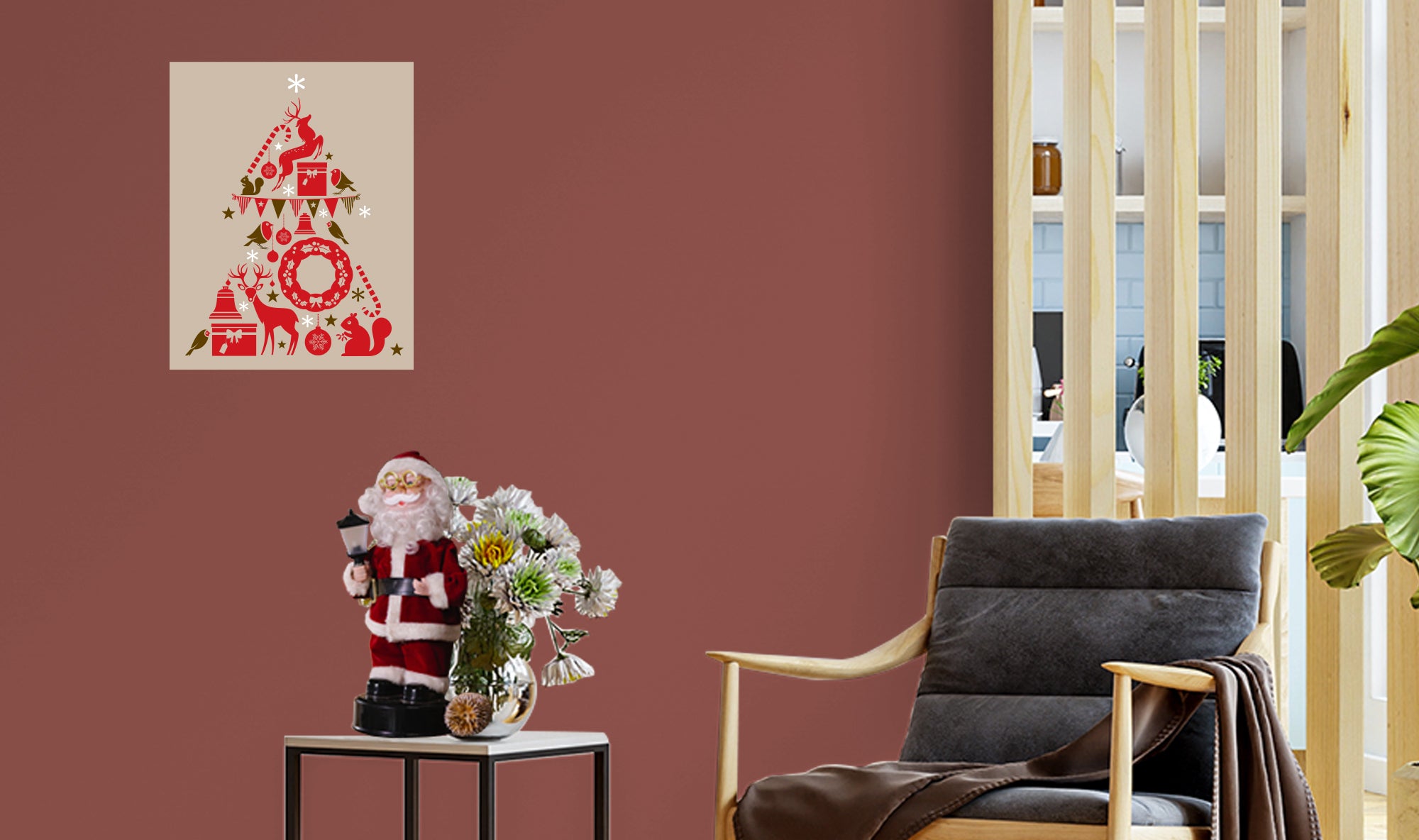 Seasons Decor: Winter Red Christmas Mural        -   Removable     Adhesive Decal