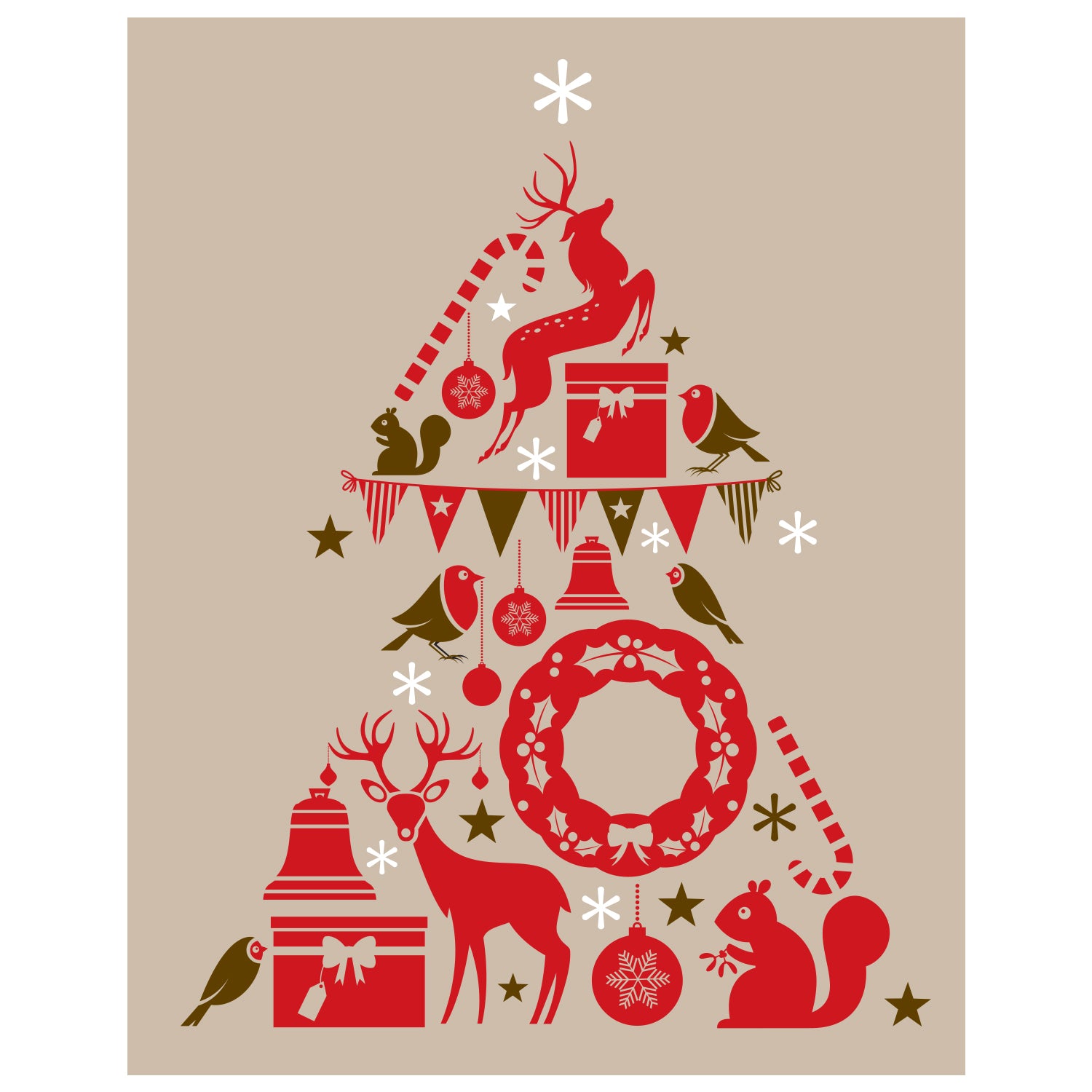 Seasons Decor: Winter Red Christmas Mural        -   Removable     Adhesive Decal