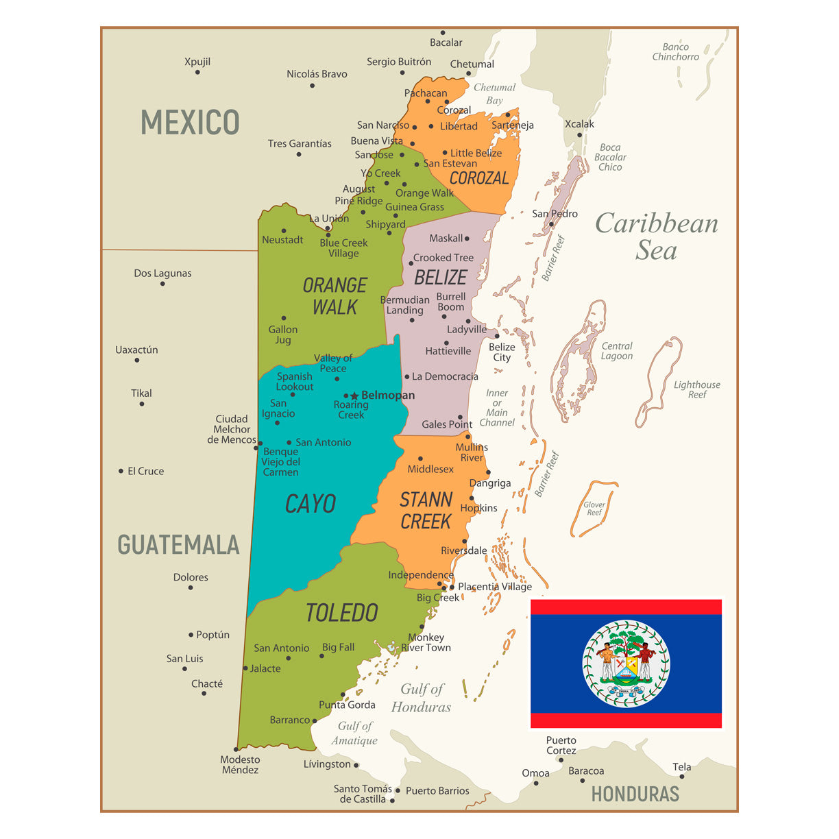 Maps of North America: Belize Mural        -   Removable Wall   Adhesive Decal