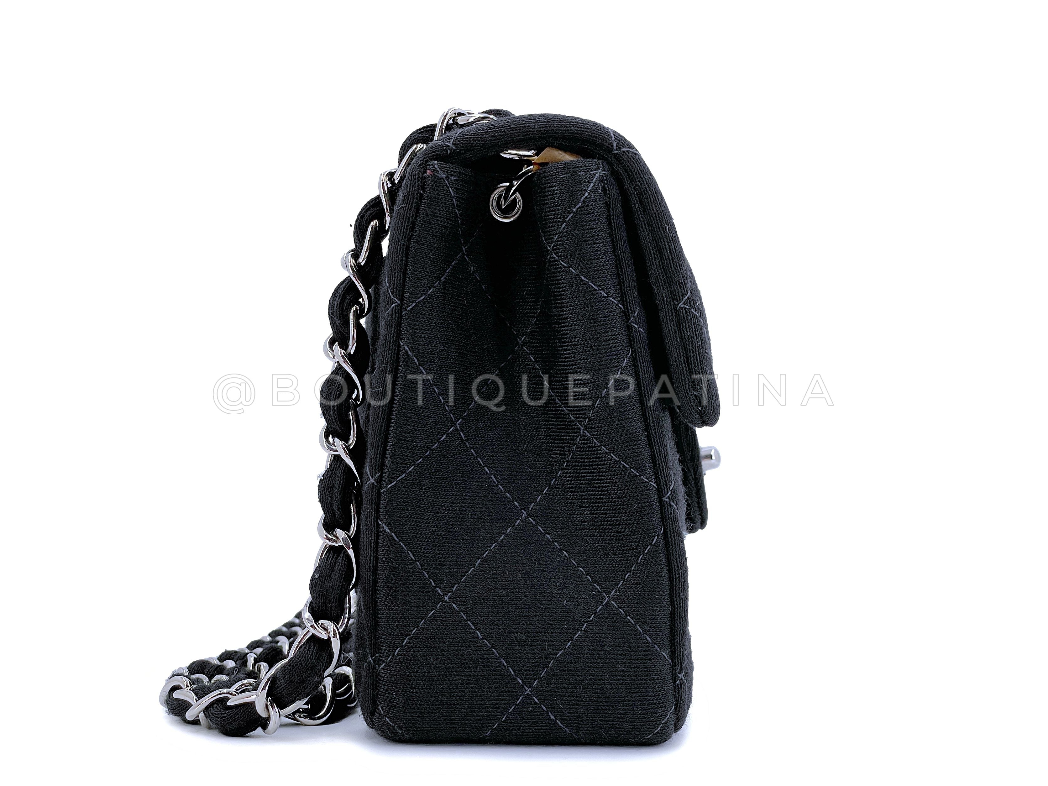 Chanel 1998 Black Jersey Classic Square Mini Flap Bag SHW