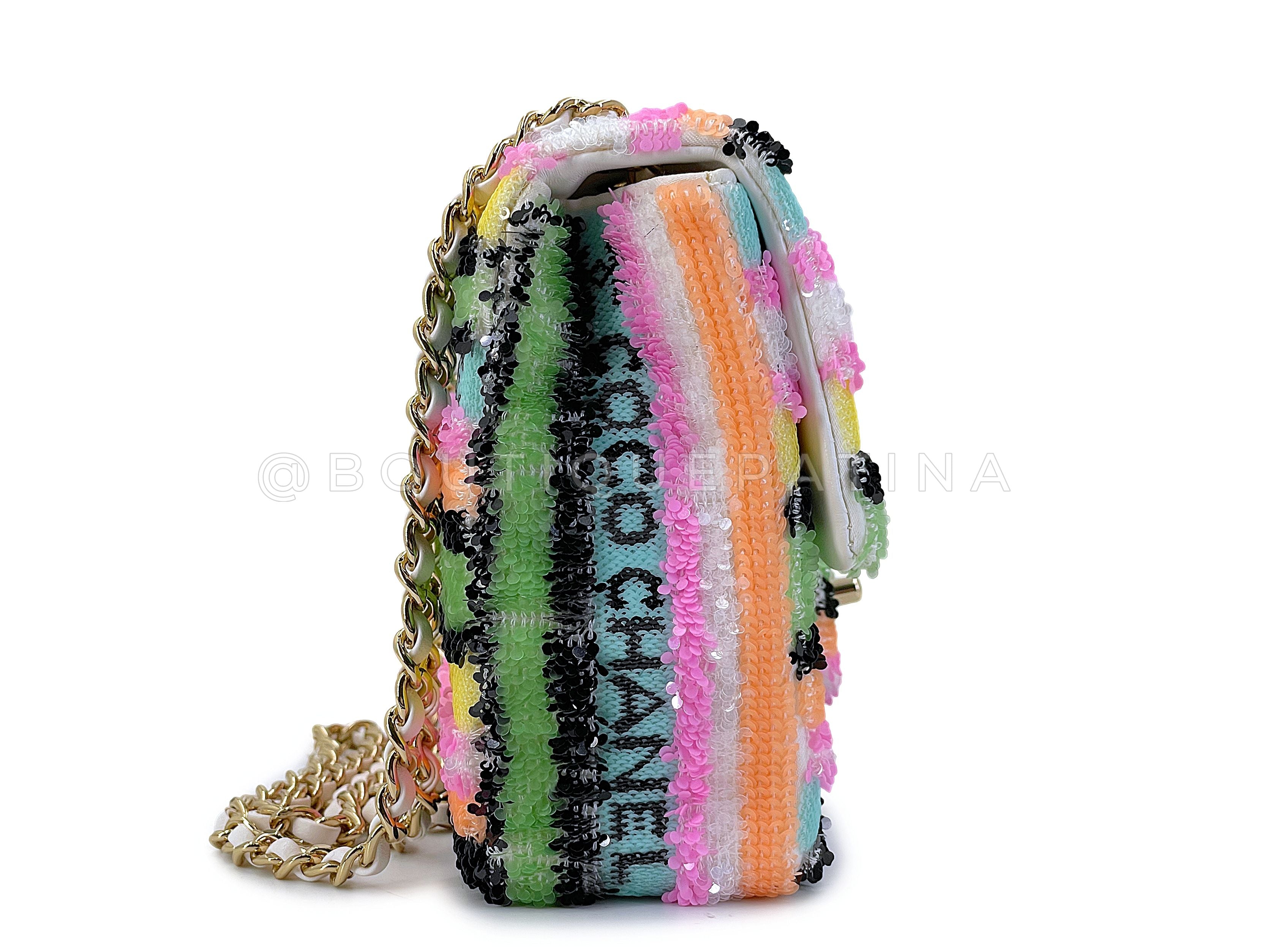 Chanel Micro Rainbow Sequins Rectangular Mini Flap Bag GHW