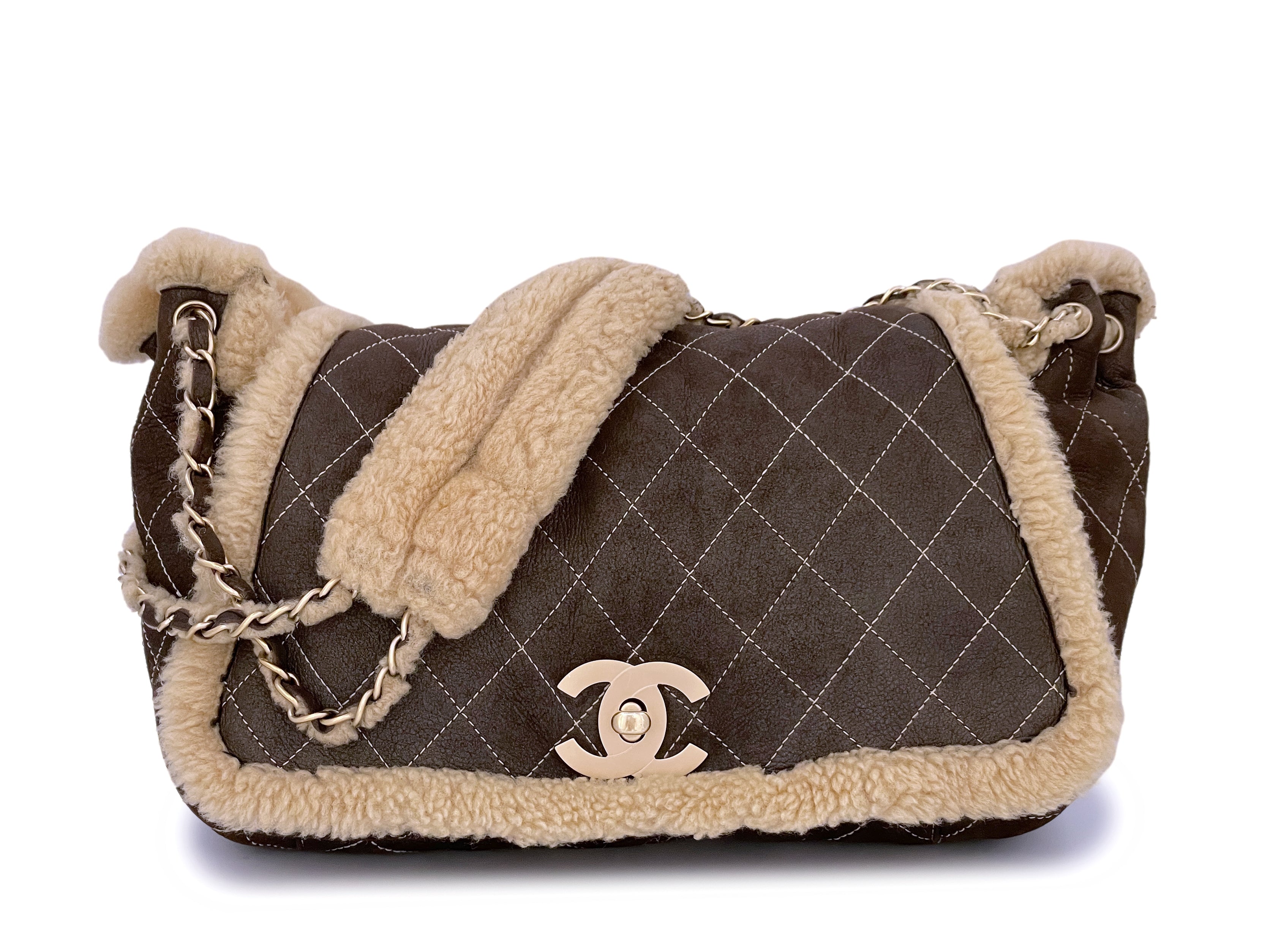 Chanel Vintage Classic Shearling Jumbo CC Flap Bag