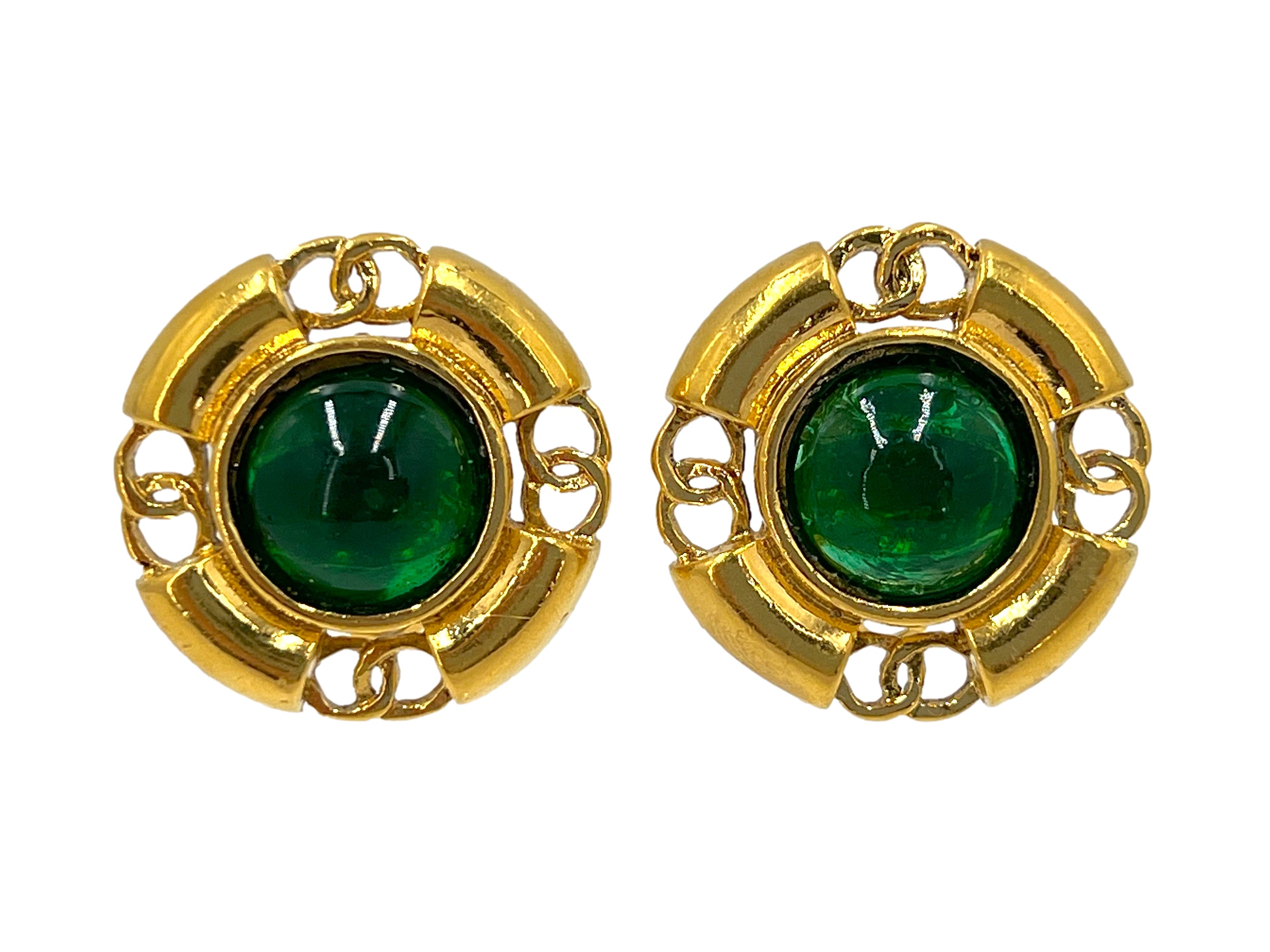 Chanel 93A Vintage Green Gripoix Stud Earrings