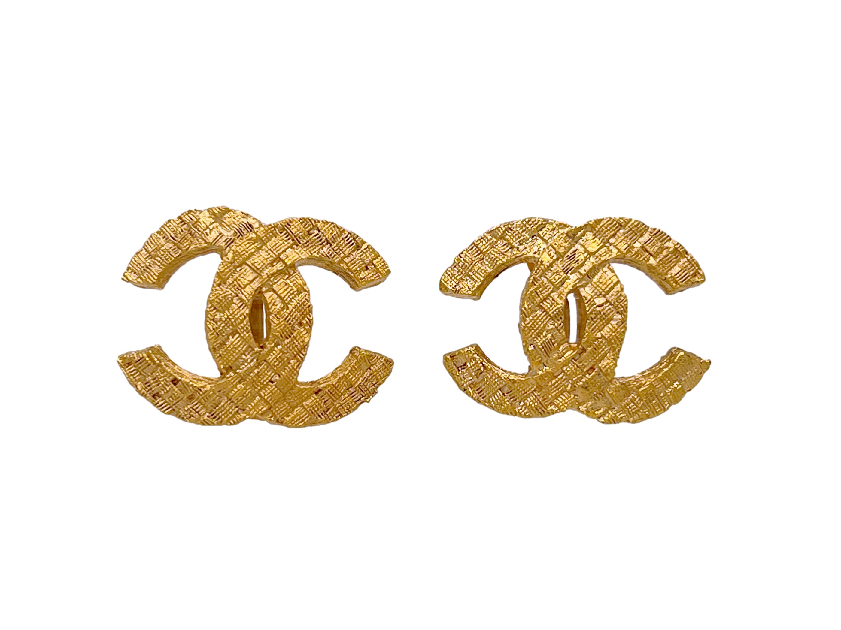 Chanel Vintage 1980s Woven Large CC Logo Stud Earrings