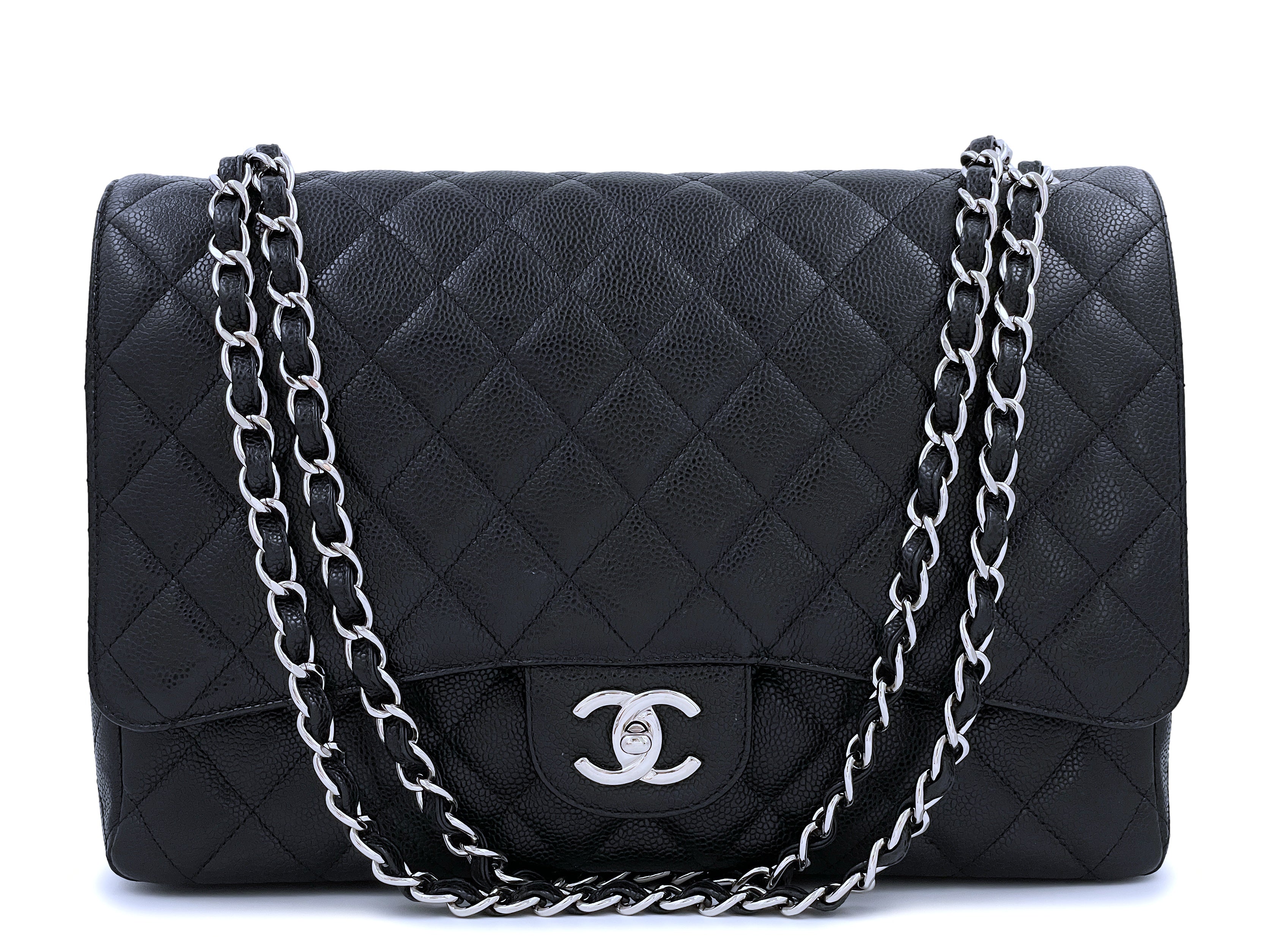 Chanel Black Caviar Maxi Classic Double Flap Bag SHW