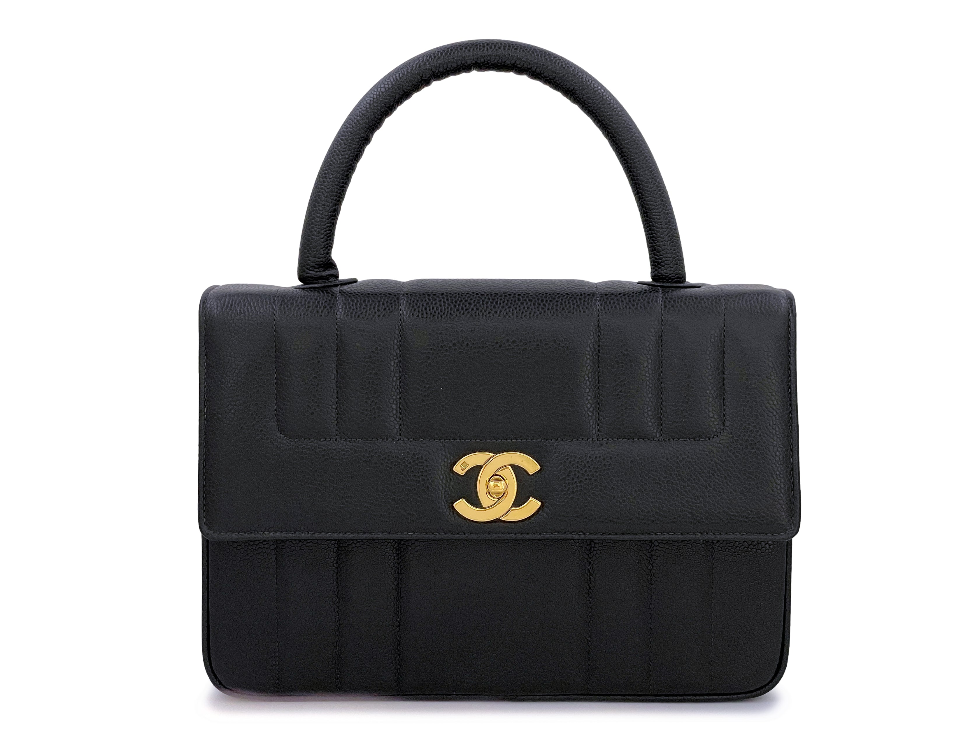 Chanel Vintage Black Caviar Mademoiselle Vertical Kelly Flap Bag 24k GHW