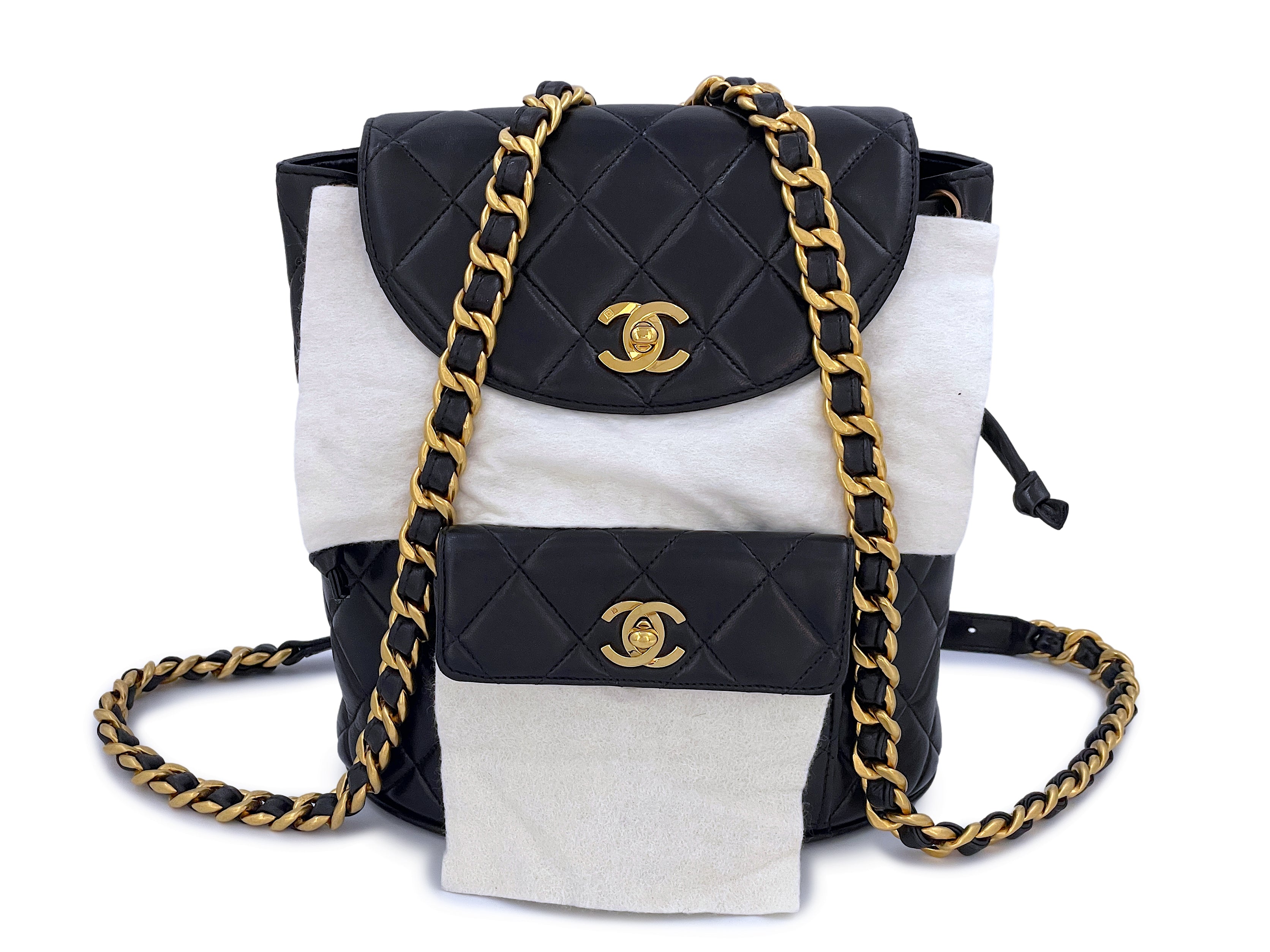 Pristine Chanel 1995 Vintage Black Duma Backpack Bag 24k GHW Lambskin