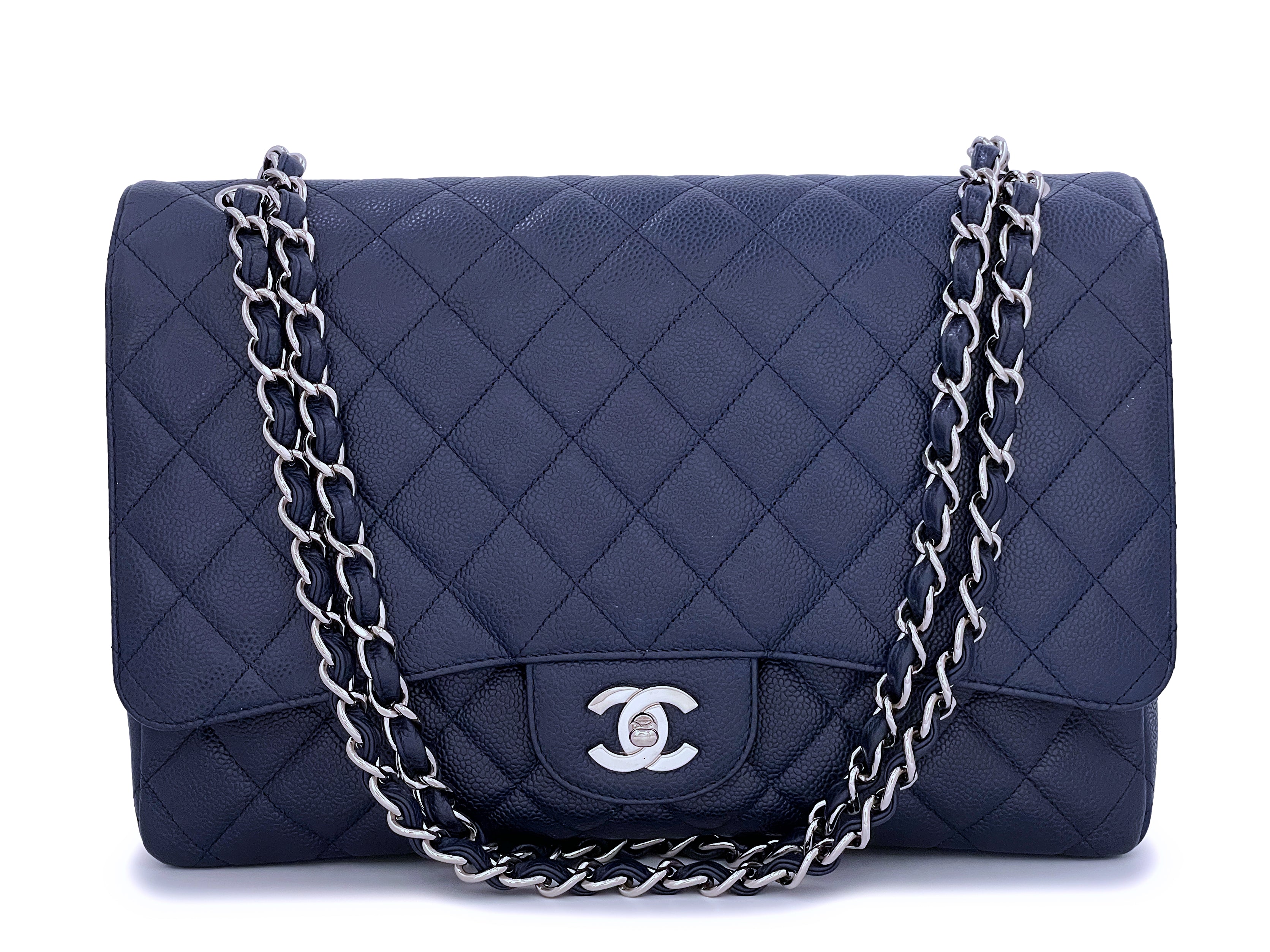 Chanel Navy Blue Caviar Maxi Classic Single Flap Bag SHW