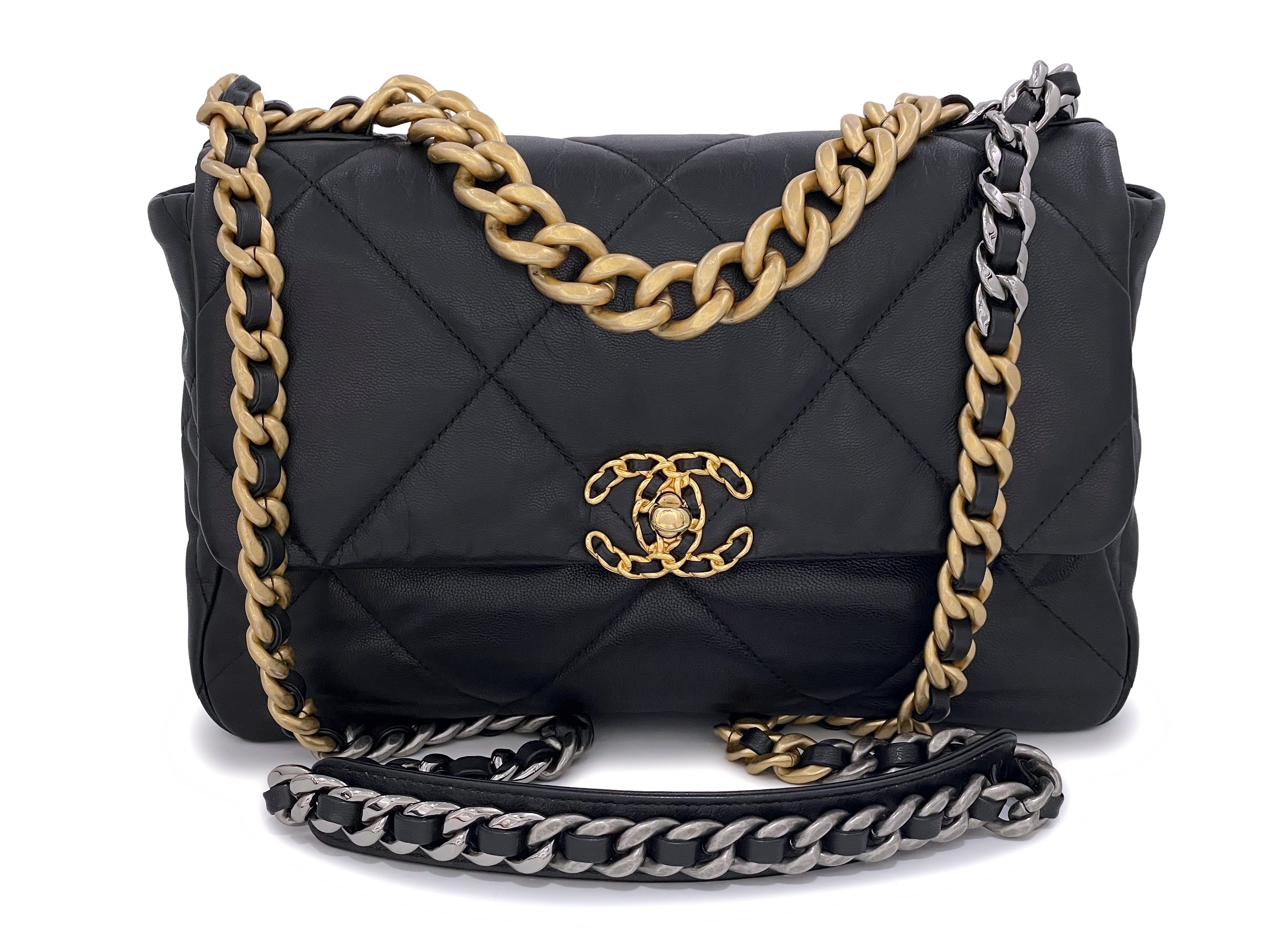 Chanel 19 Black Large Flap Bag Lambskin GHW