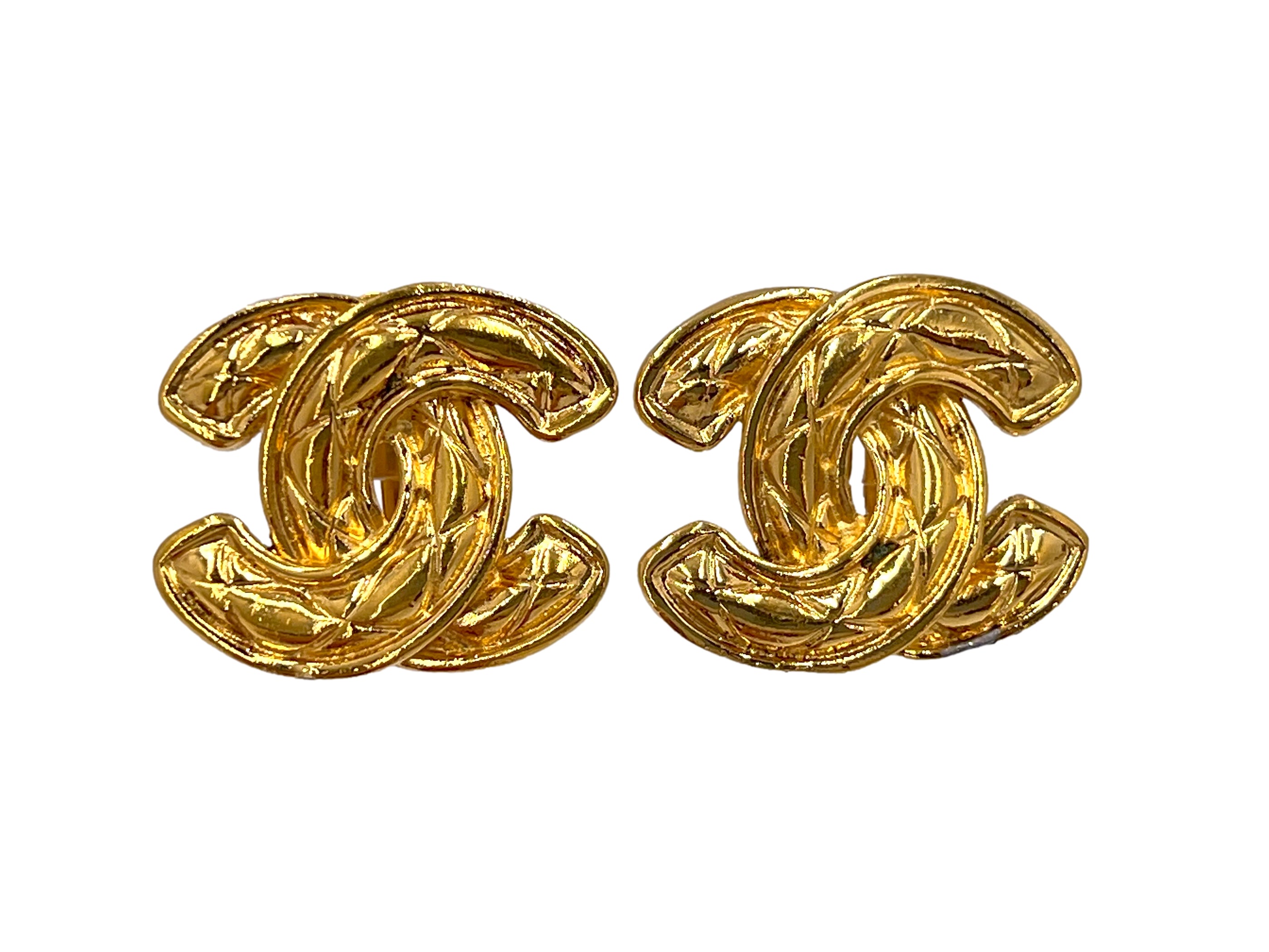 Chanel 1980s Vintage Quilted Logo Earrings
