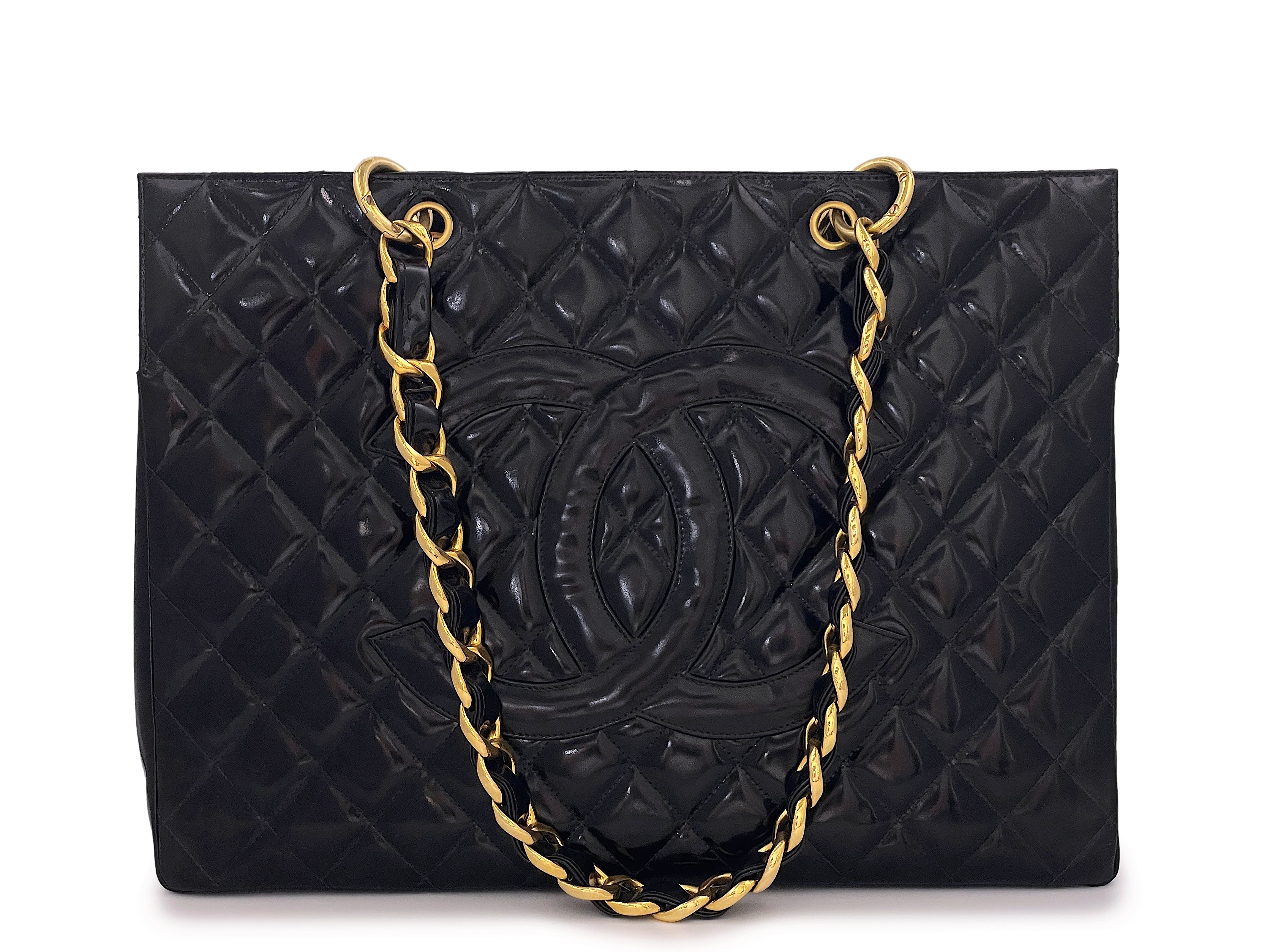 Rare Chanel Black Vintage Patent Original Grand Shopper GST Tote Bag