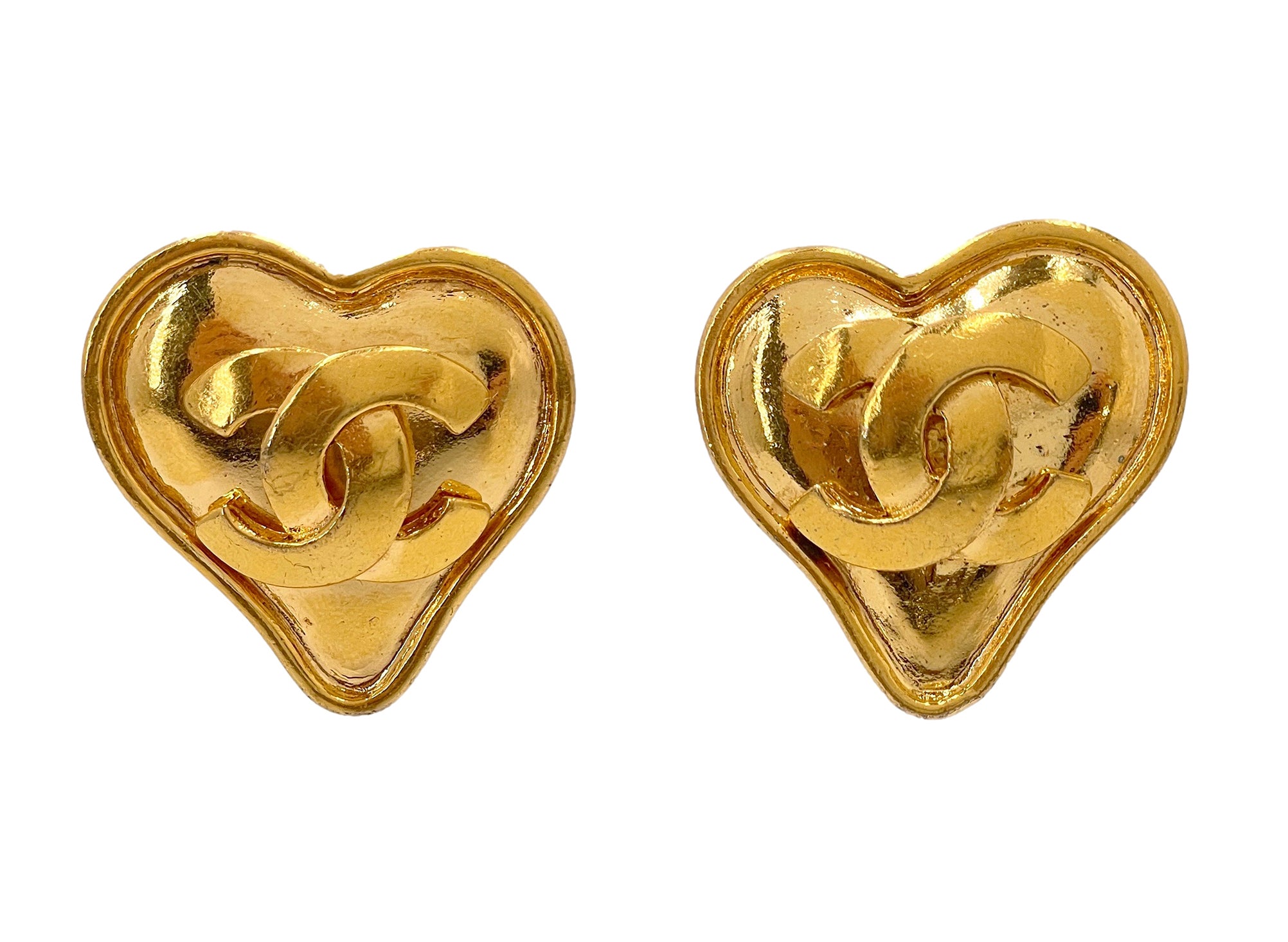 Chanel Vintage 95P Solid Heart CC Logo Stud Earrings (Larger)
