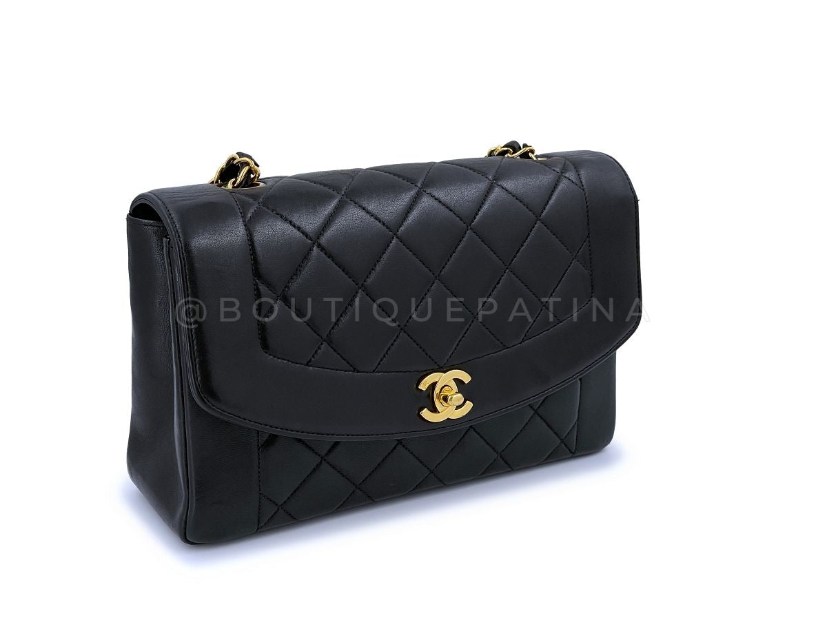 Chanel Vintage Diana Flap Bag Black Medium 24k GHW Pocket