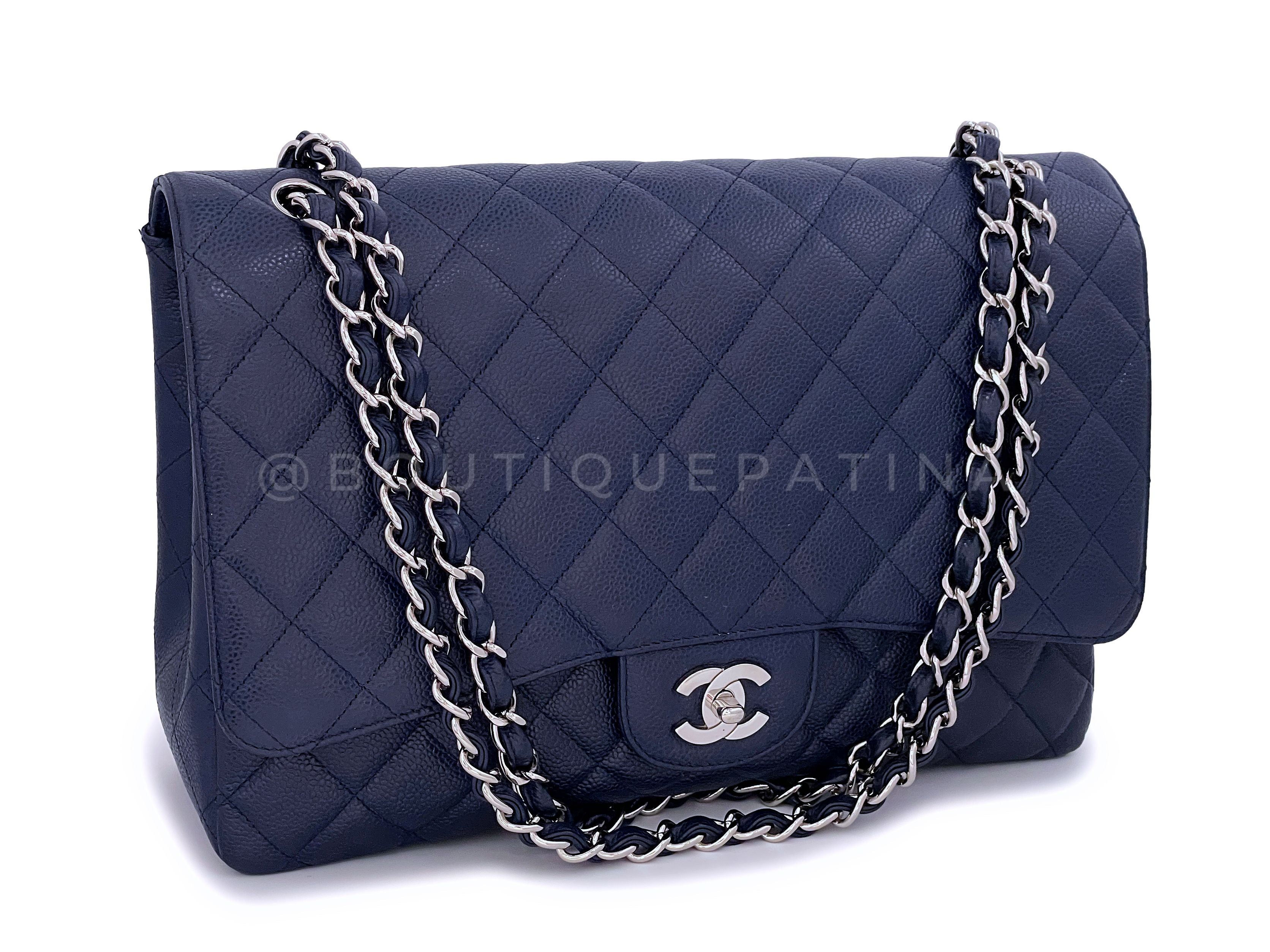 Chanel Navy Blue Caviar Maxi Classic Single Flap Bag SHW