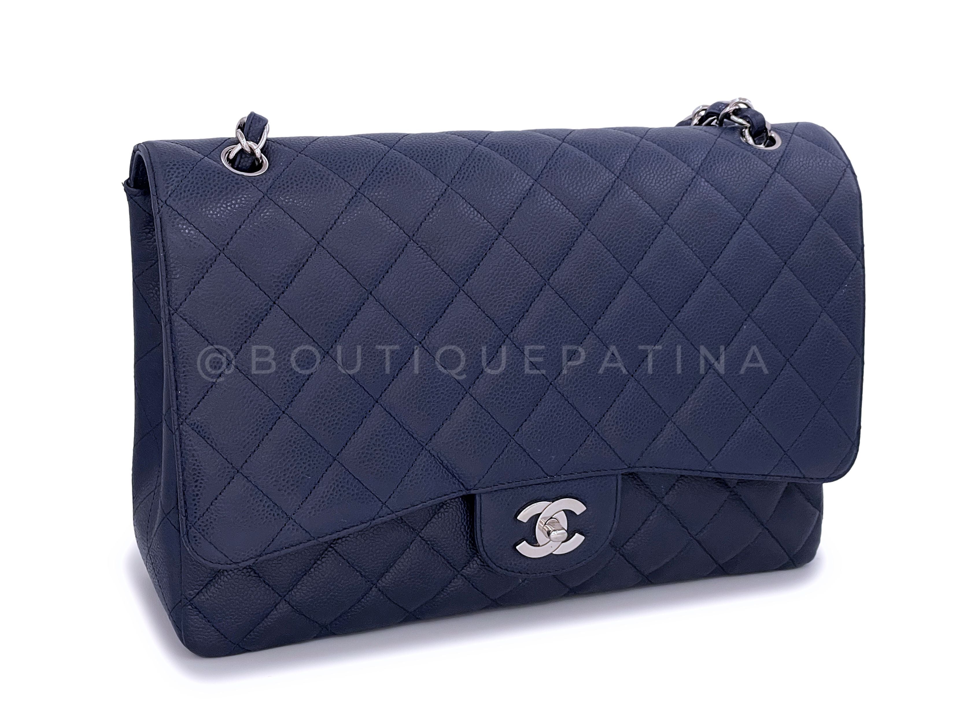 Chanel Navy Blue Caviar Maxi Classic Single Flap Bag SHW