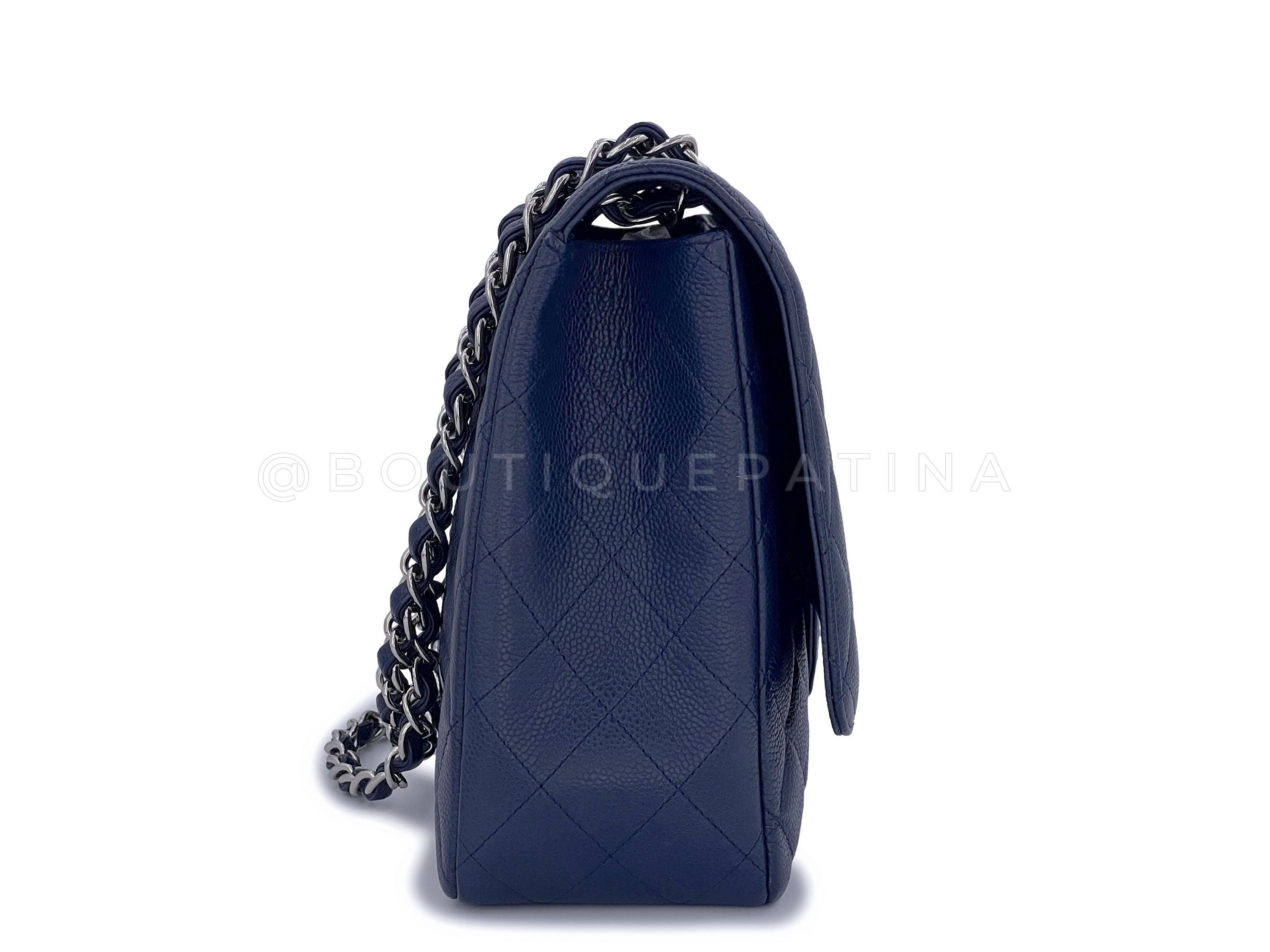 Chanel Navy Blue Caviar Maxi Classic Single Flap Bag SHW