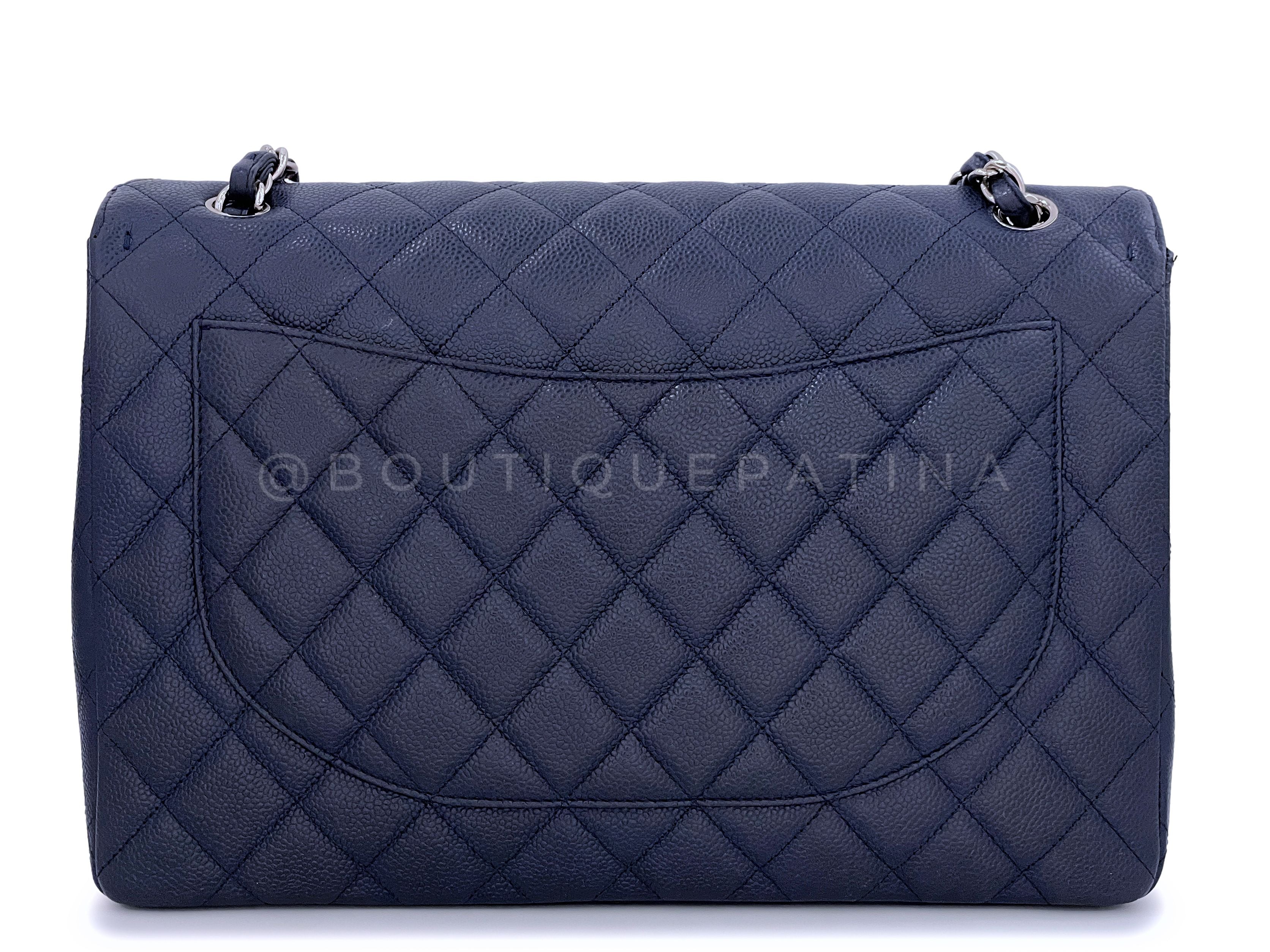 Chanel Navy Blue Caviar Maxi Classic Single Flap Bag SHW
