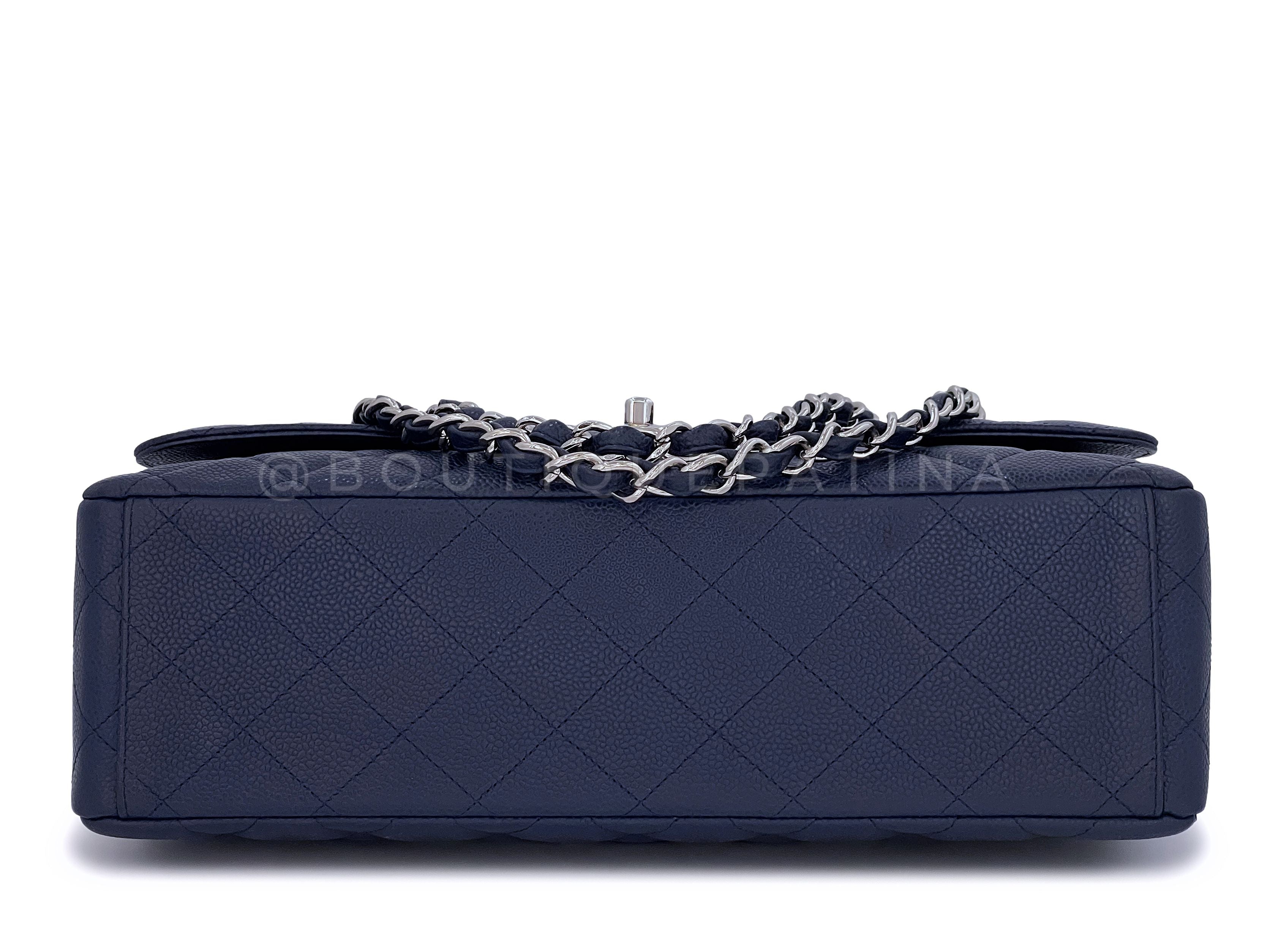 Chanel Navy Blue Caviar Maxi Classic Single Flap Bag SHW