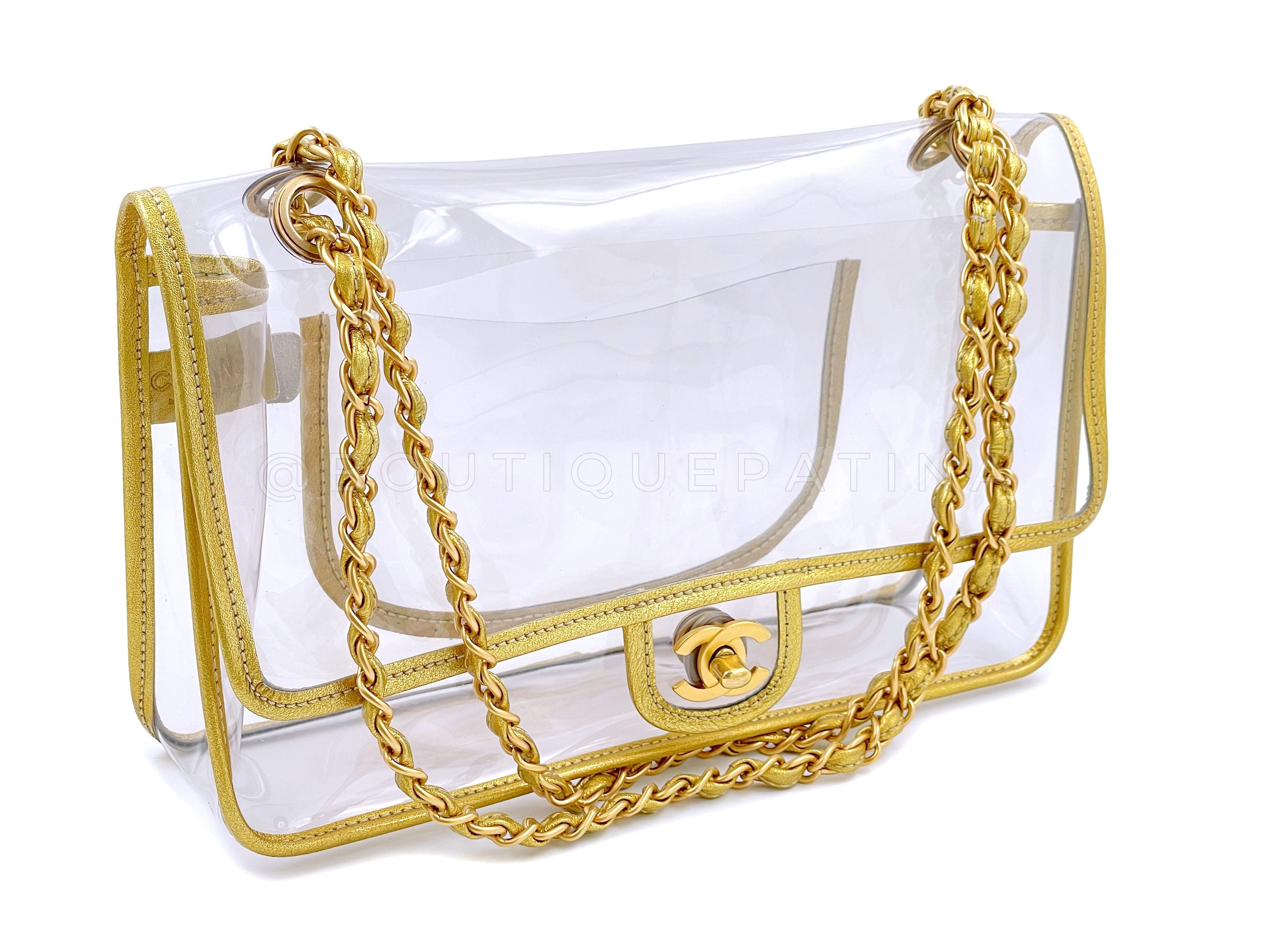 Chanel Vintage Limited Clear PVC Gold Trim Classic Flap Bag GHW