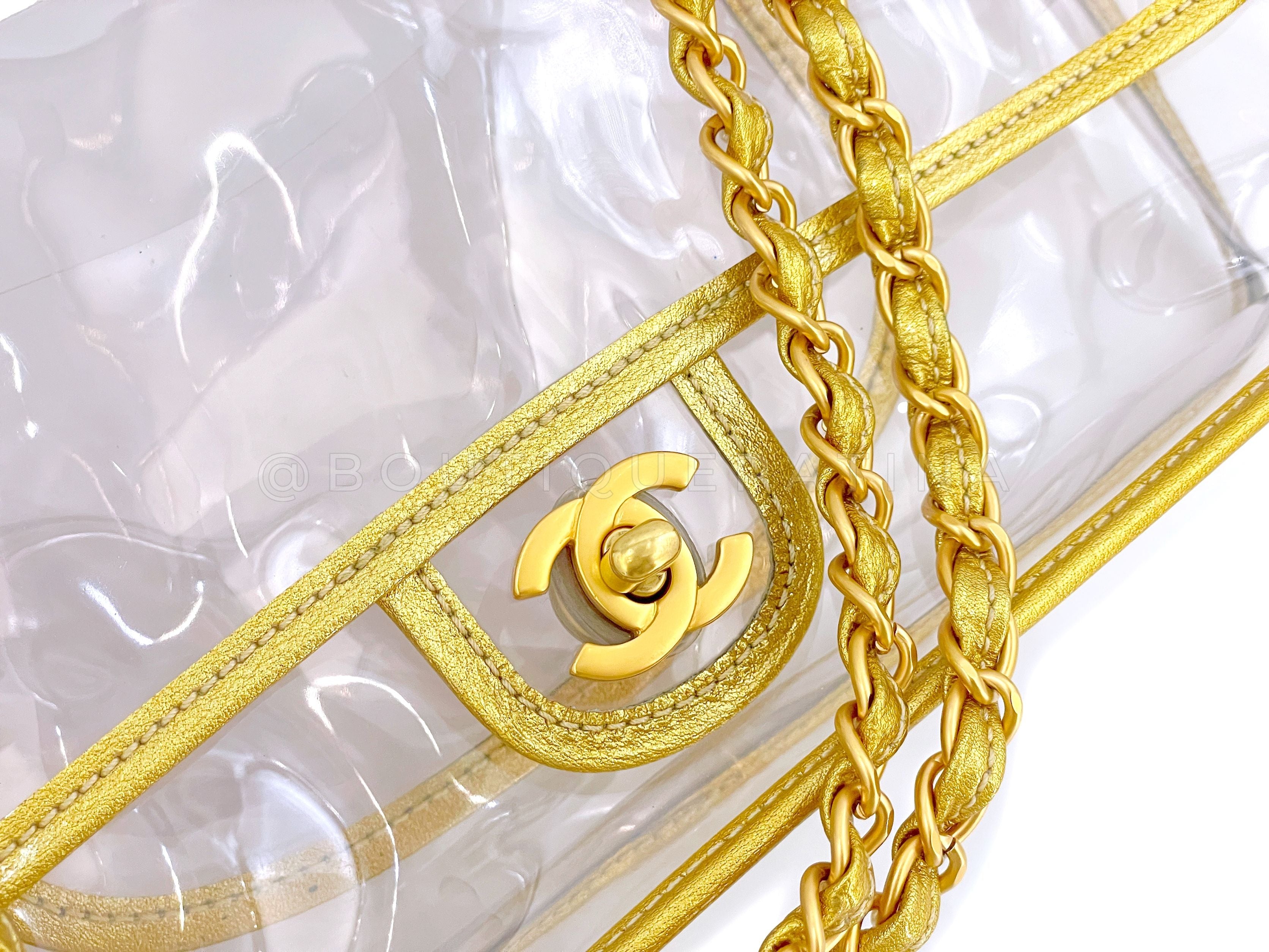 Chanel Vintage Limited Clear PVC Gold Trim Classic Flap Bag GHW