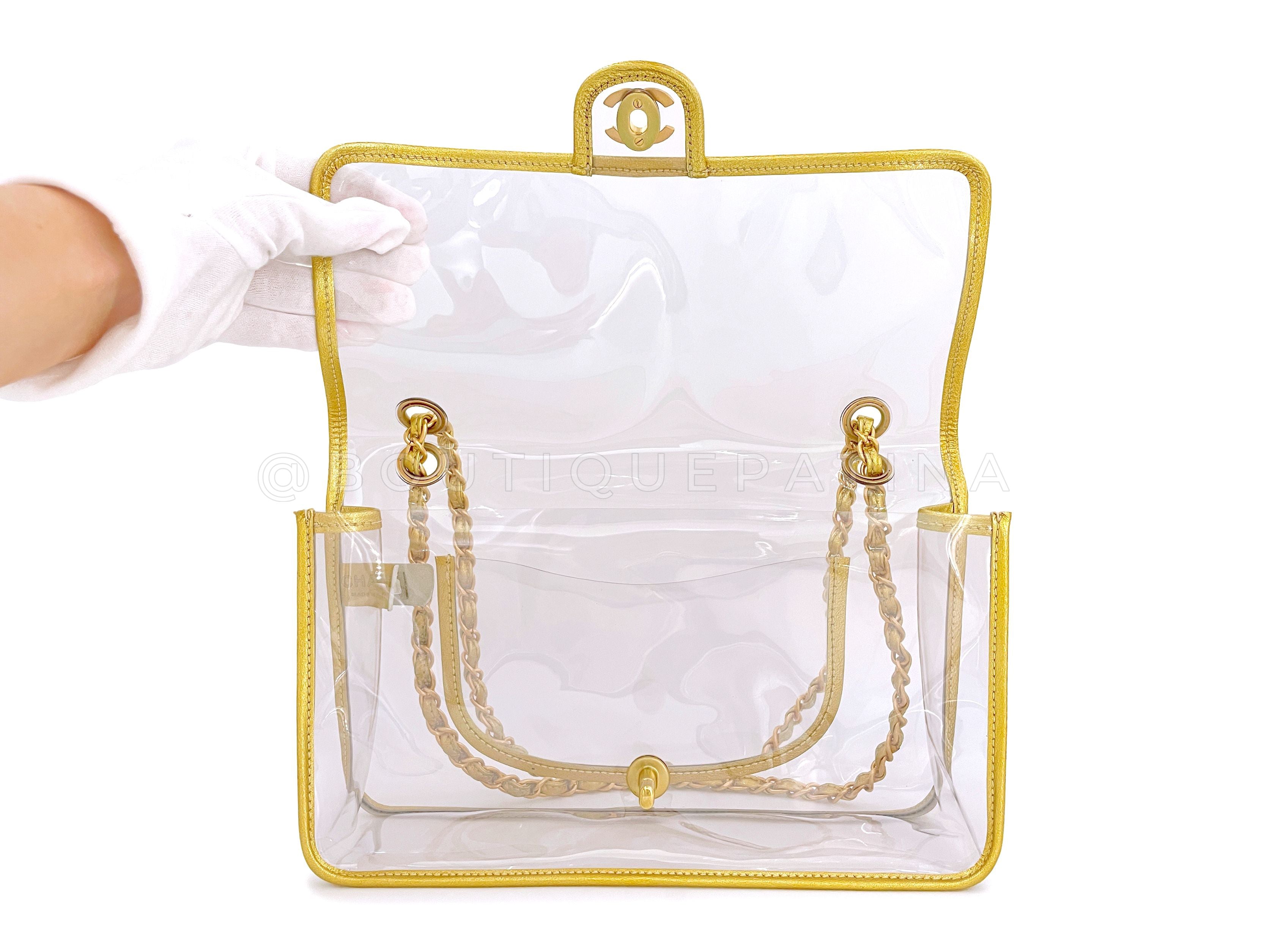 Chanel Vintage Limited Clear PVC Gold Trim Classic Flap Bag GHW