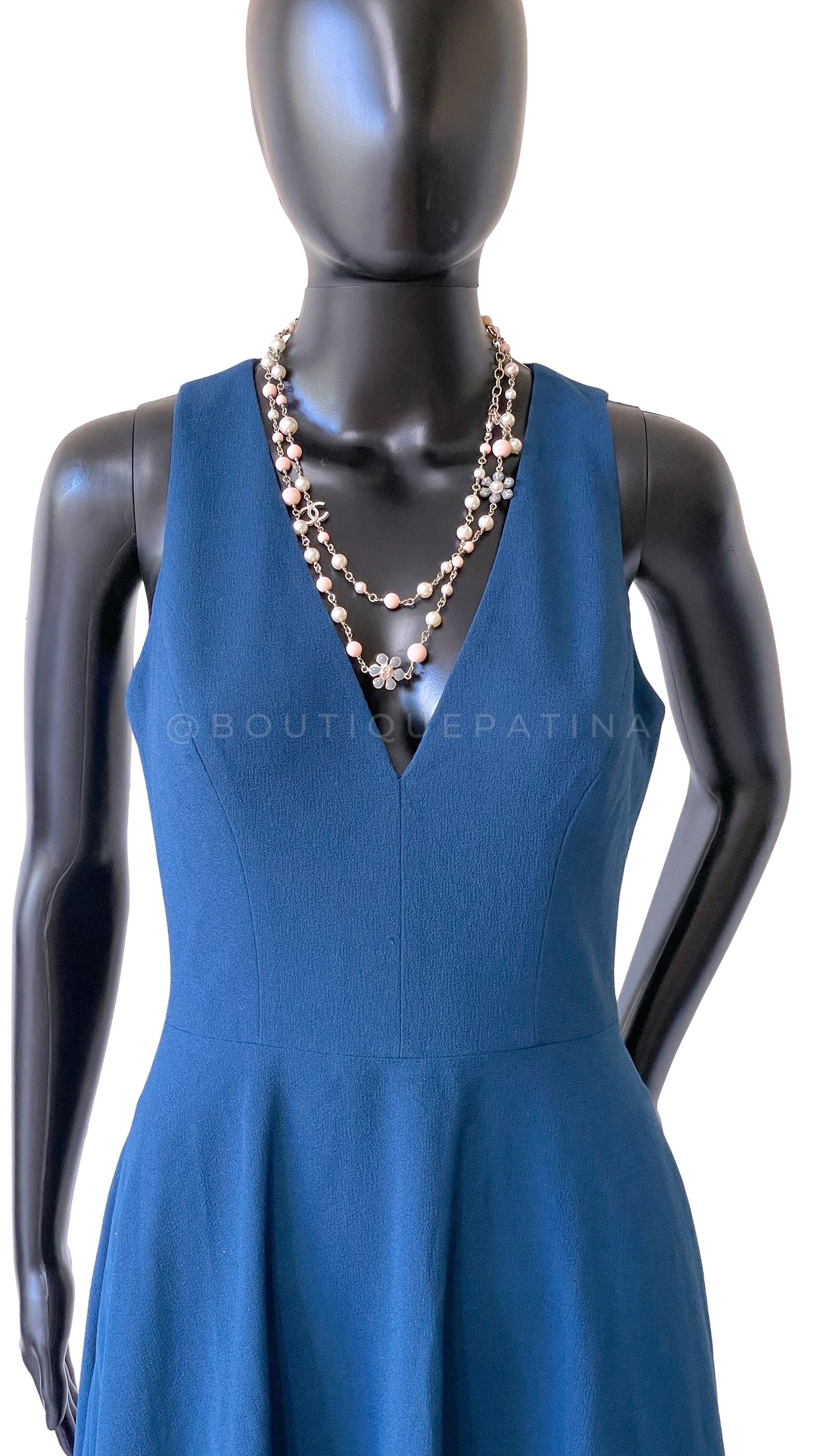 Chanel 18C Pink Gray-Blue Pearl and Bead Long Station Necklace