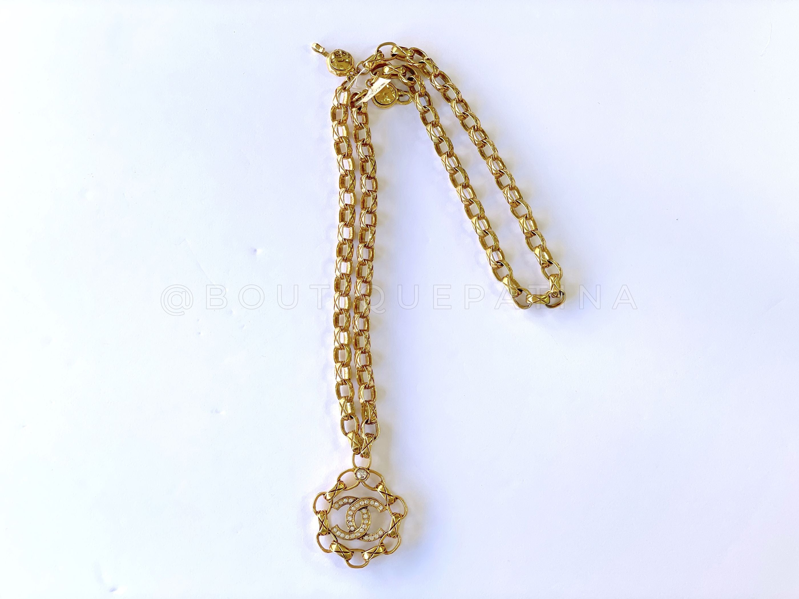 Chanel Vintage Collection 23 Rolo Chain Two Way Crystal CC Pendant Necklace Choker