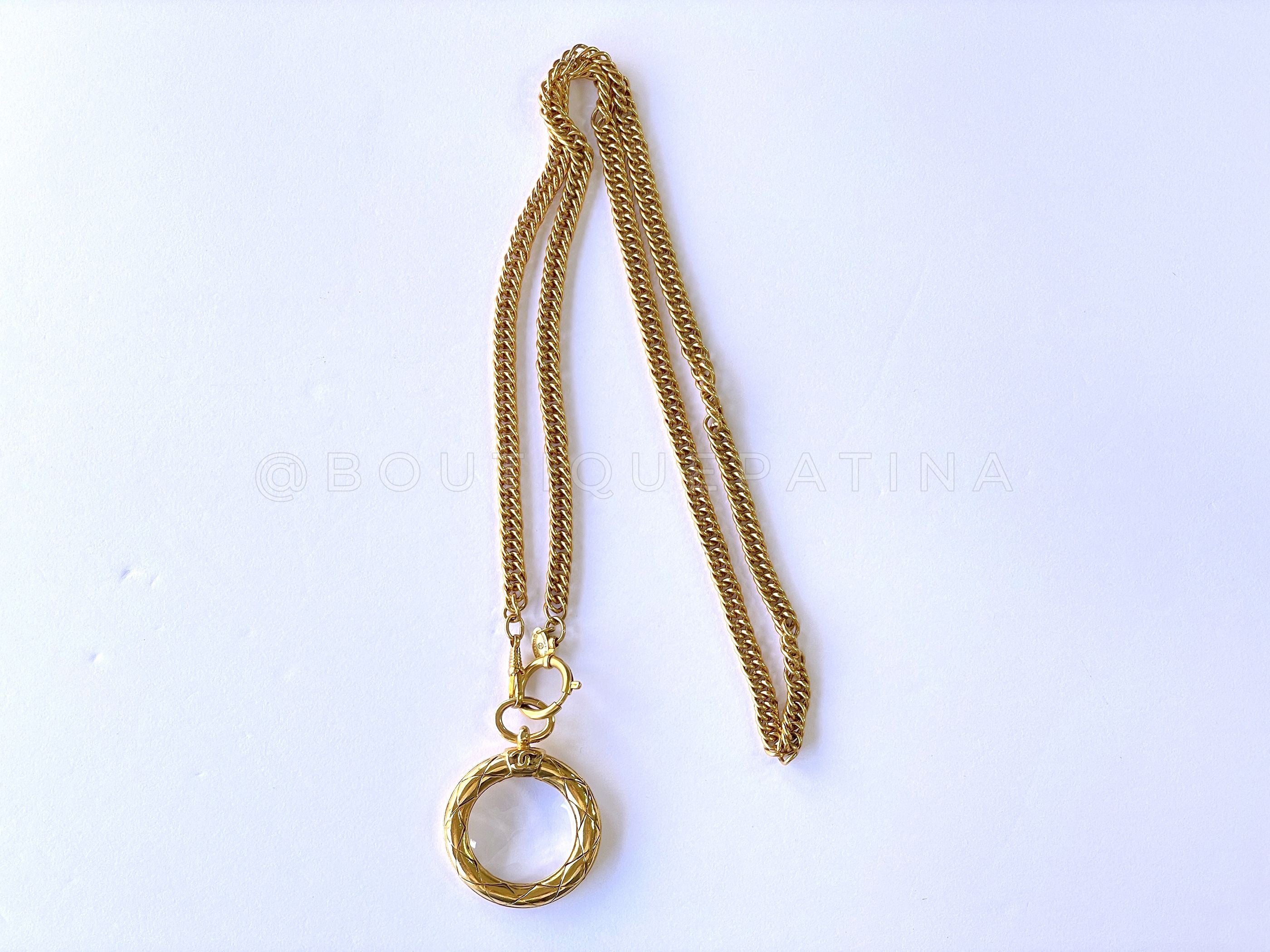 Chanel Vintage Classic Quilted Framed Magnifying Glass Pendant Long Necklace