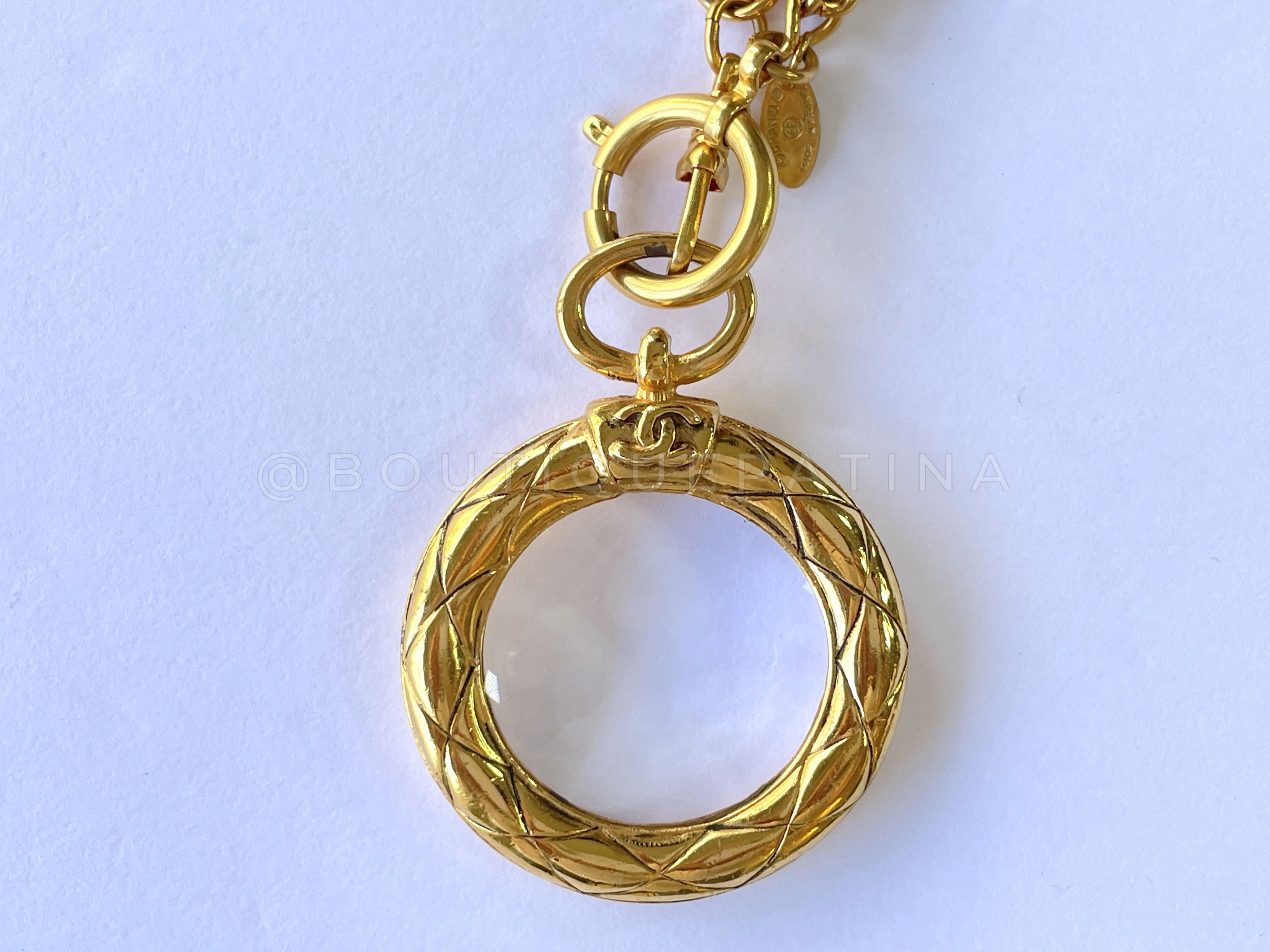 Chanel Vintage Classic Quilted Framed Magnifying Glass Pendant Long Necklace
