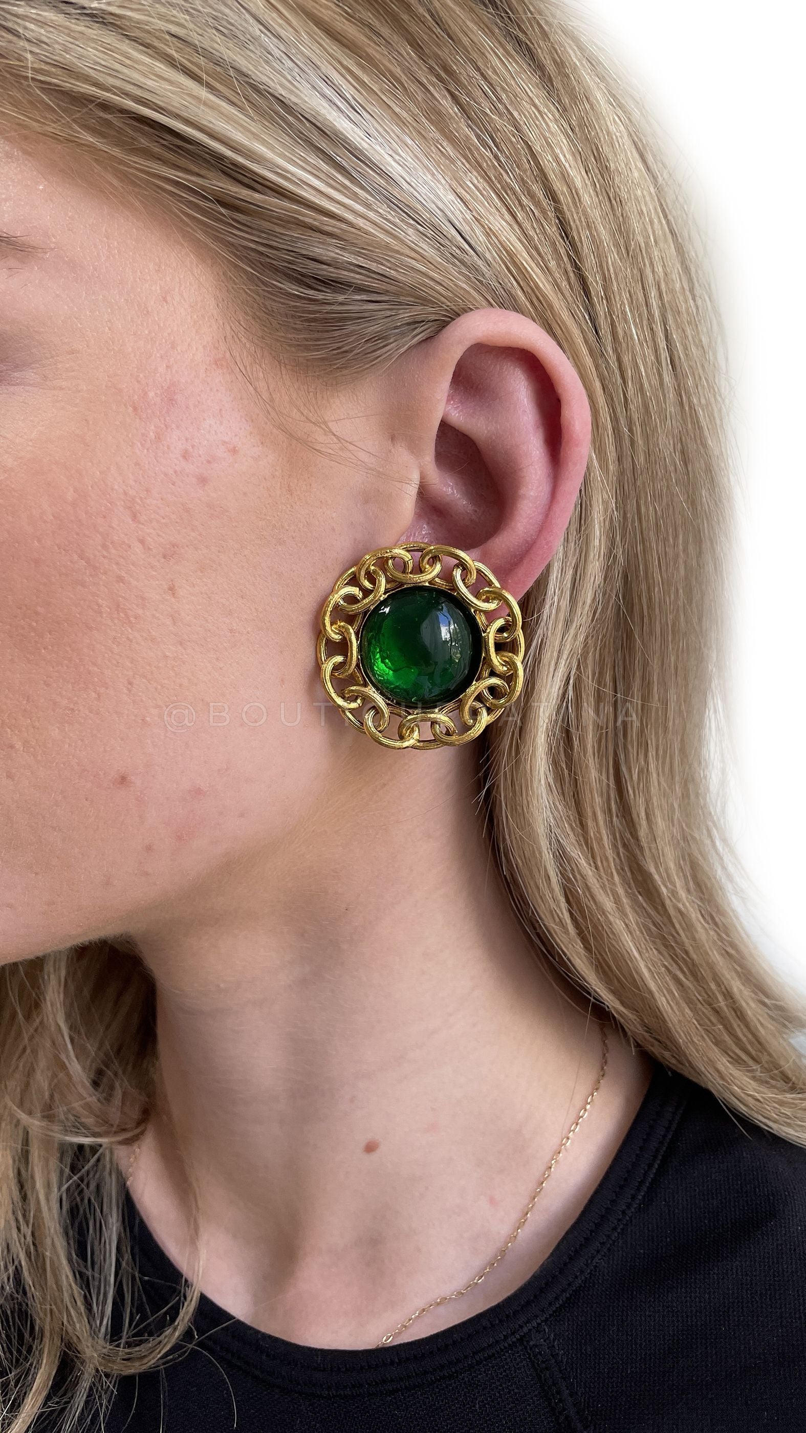 Chanel 93A Vintage Green Gripoix Stud Earrings