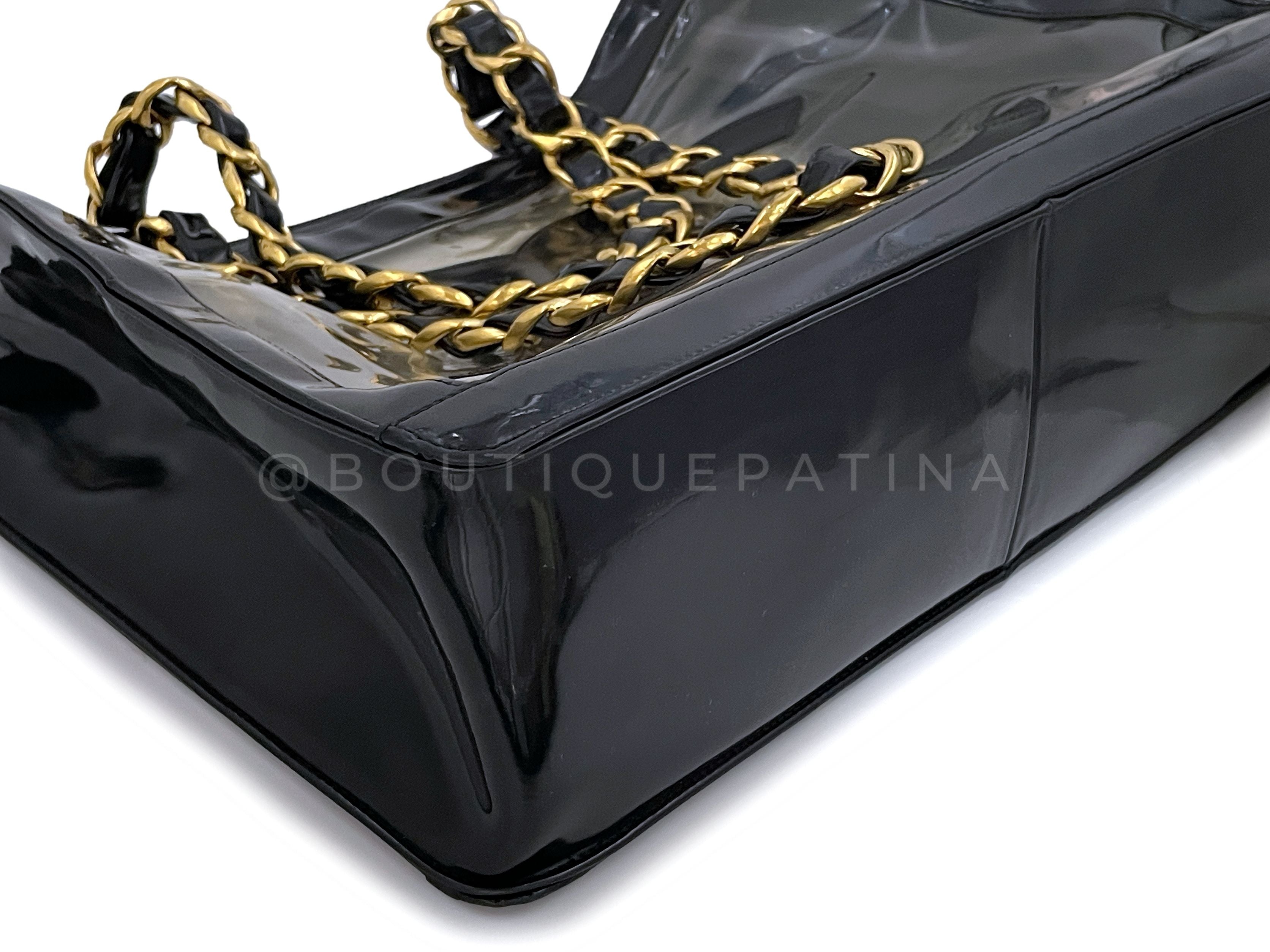 Chanel Vintage Clear Black Patent PVC Chunky Chain Tote Bag 24k GHW