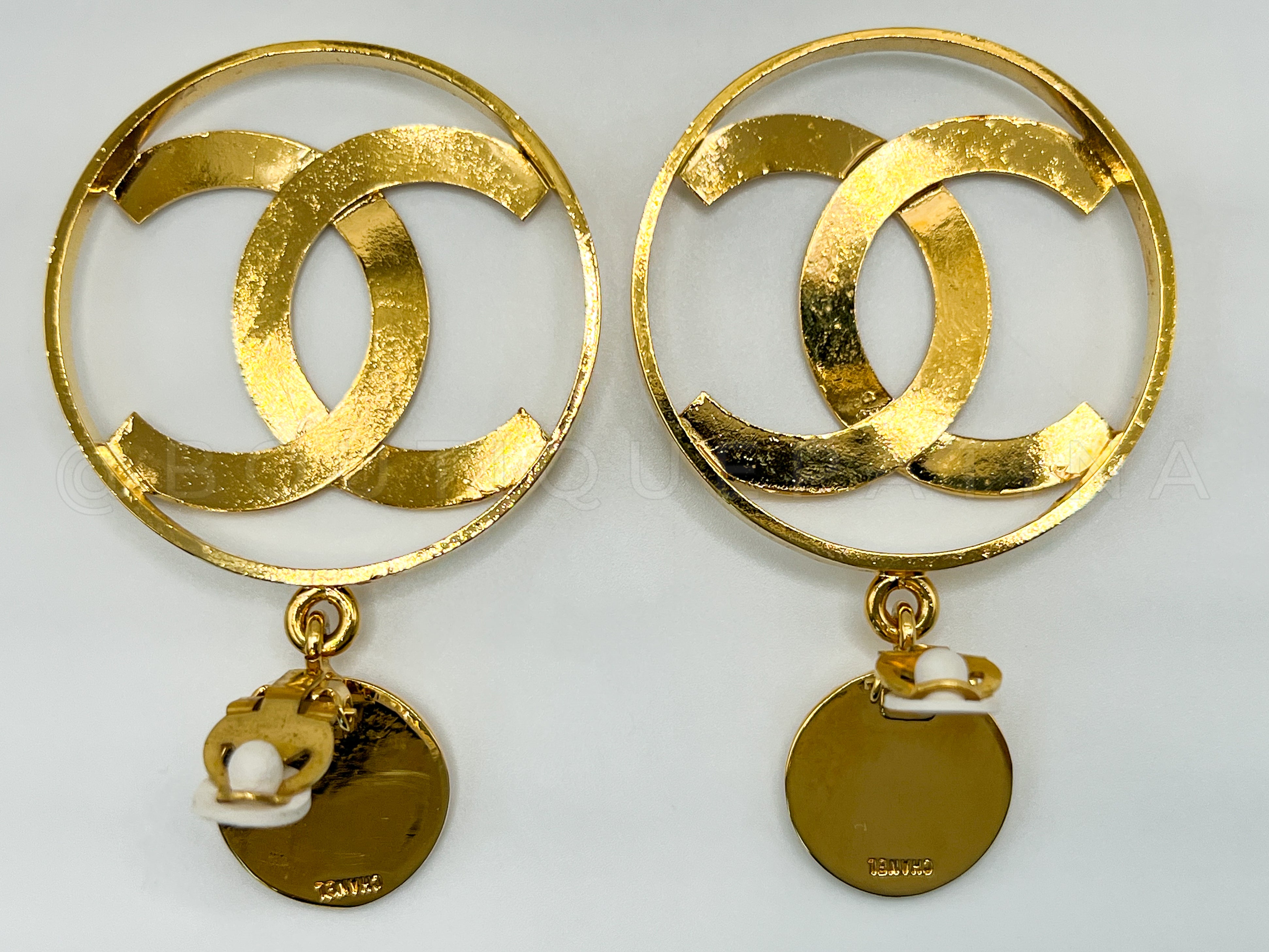 Chanel 80s Vintage Large Hoop Dangle CC Statement Earrings