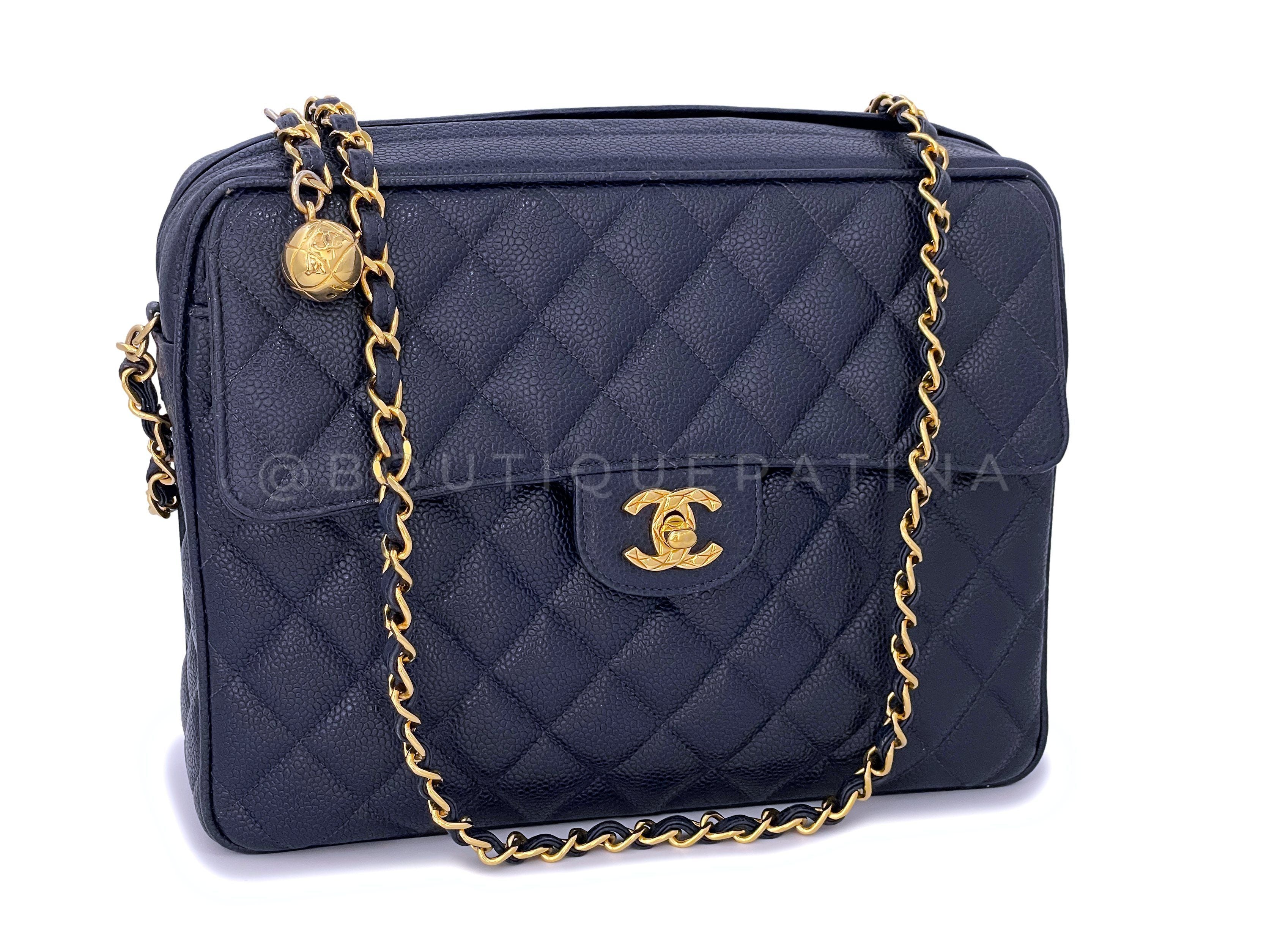 Chanel Vintage 1994 Navy Blue Caviar Flap Camera Case Bag 24k GHW