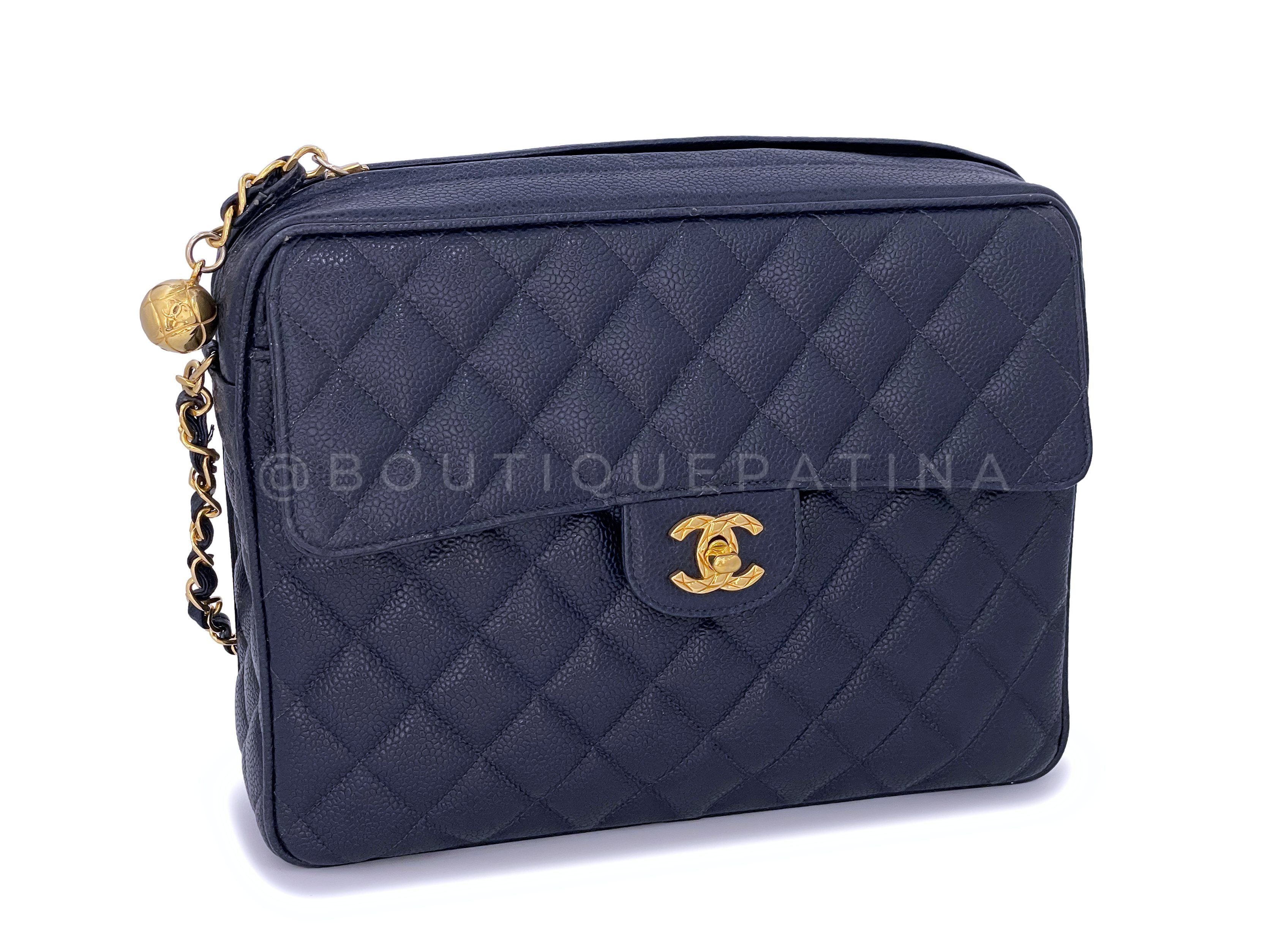 Chanel Vintage 1994 Navy Blue Caviar Flap Camera Case Bag 24k GHW