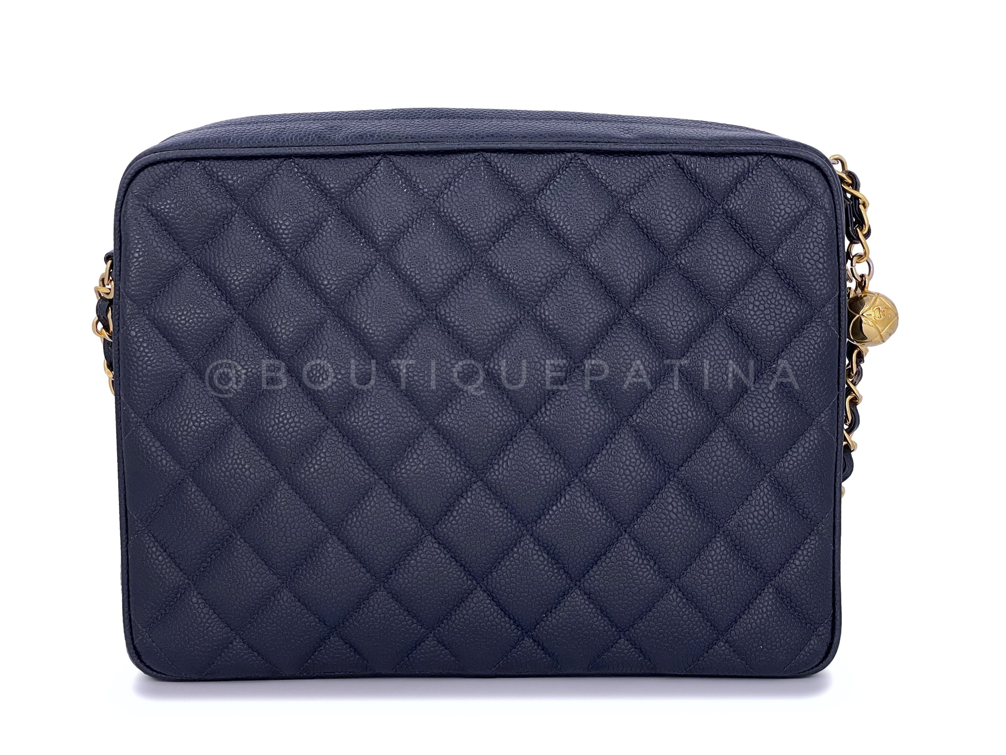 Chanel Vintage 1994 Navy Blue Caviar Flap Camera Case Bag 24k GHW