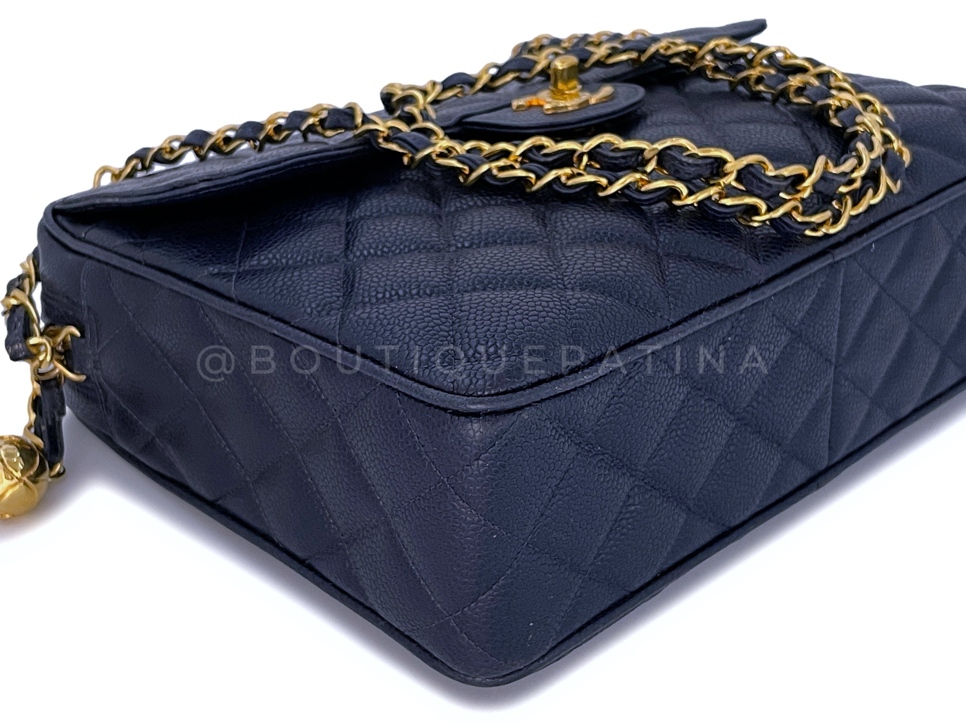 Chanel Vintage 1994 Navy Blue Caviar Flap Camera Case Bag 24k GHW