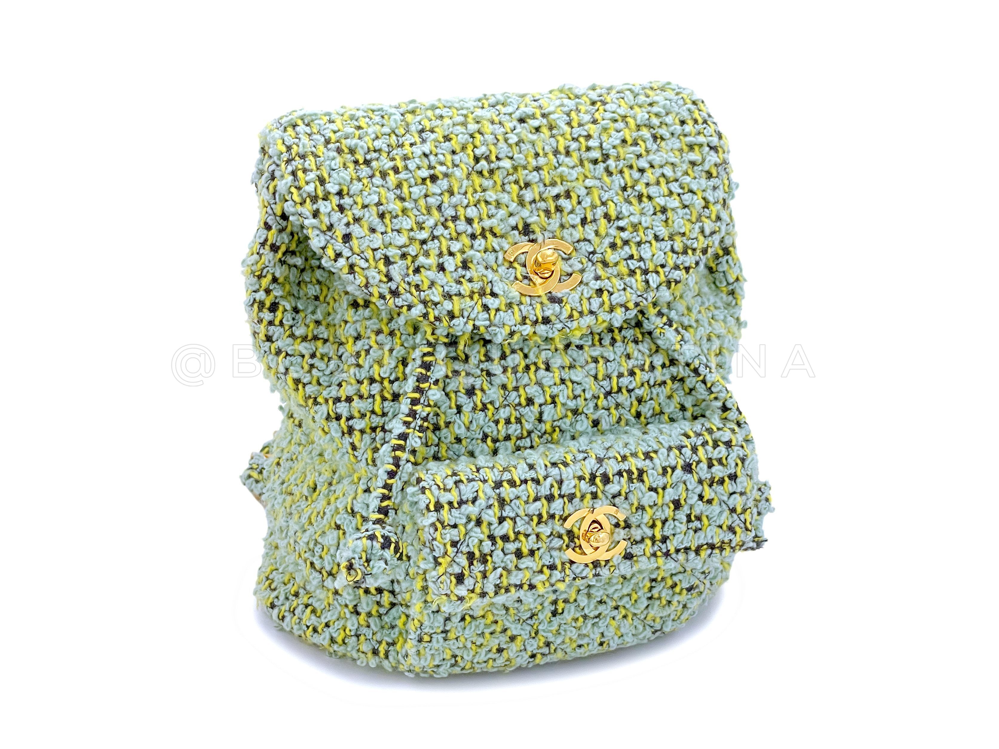 Chanel Vintage Tweed Duma Backpack Bag 1994 Green