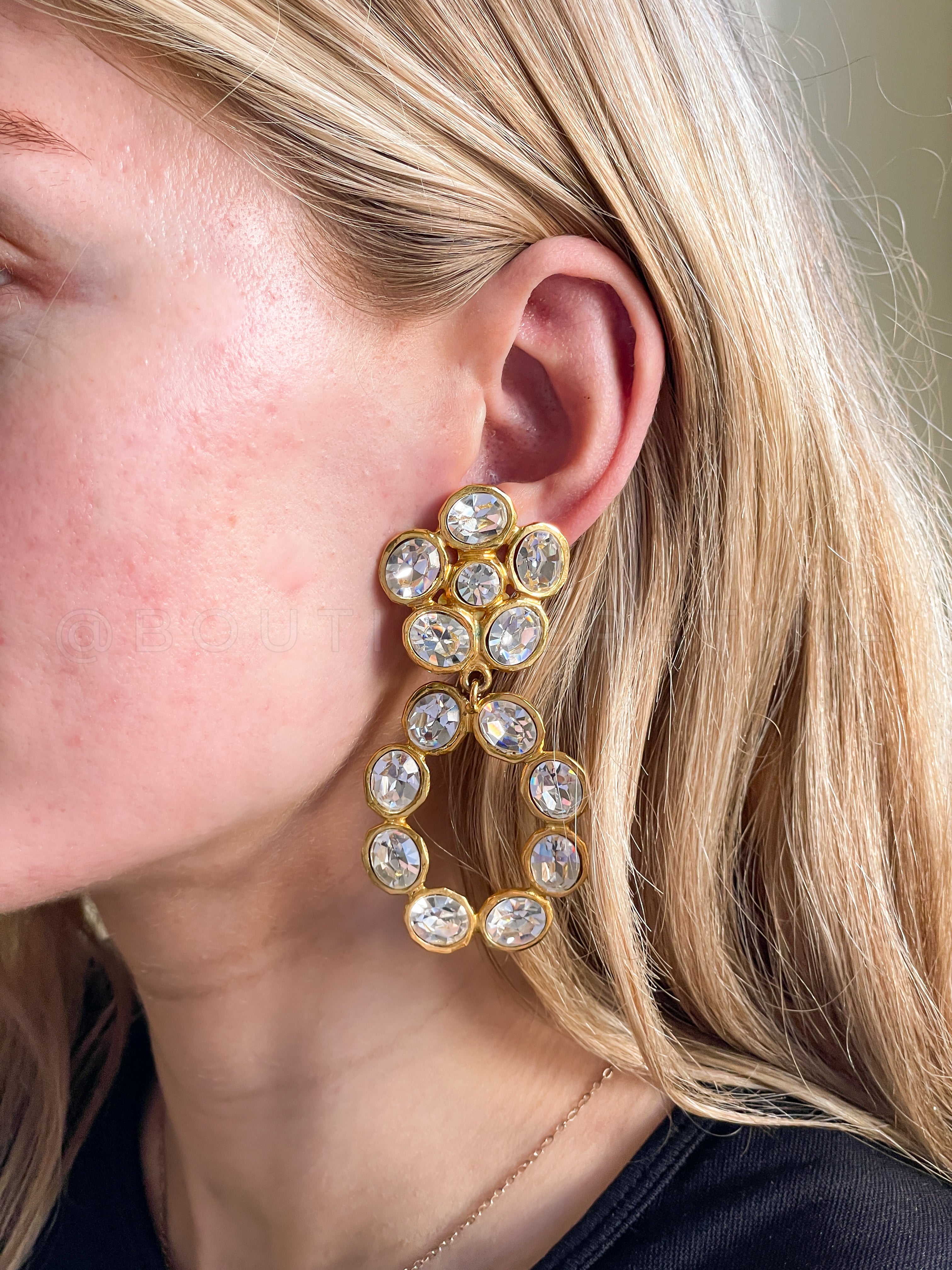 Rare Chanel Vintage Collection 29 Crystal Flower Hoop Drop Earrings