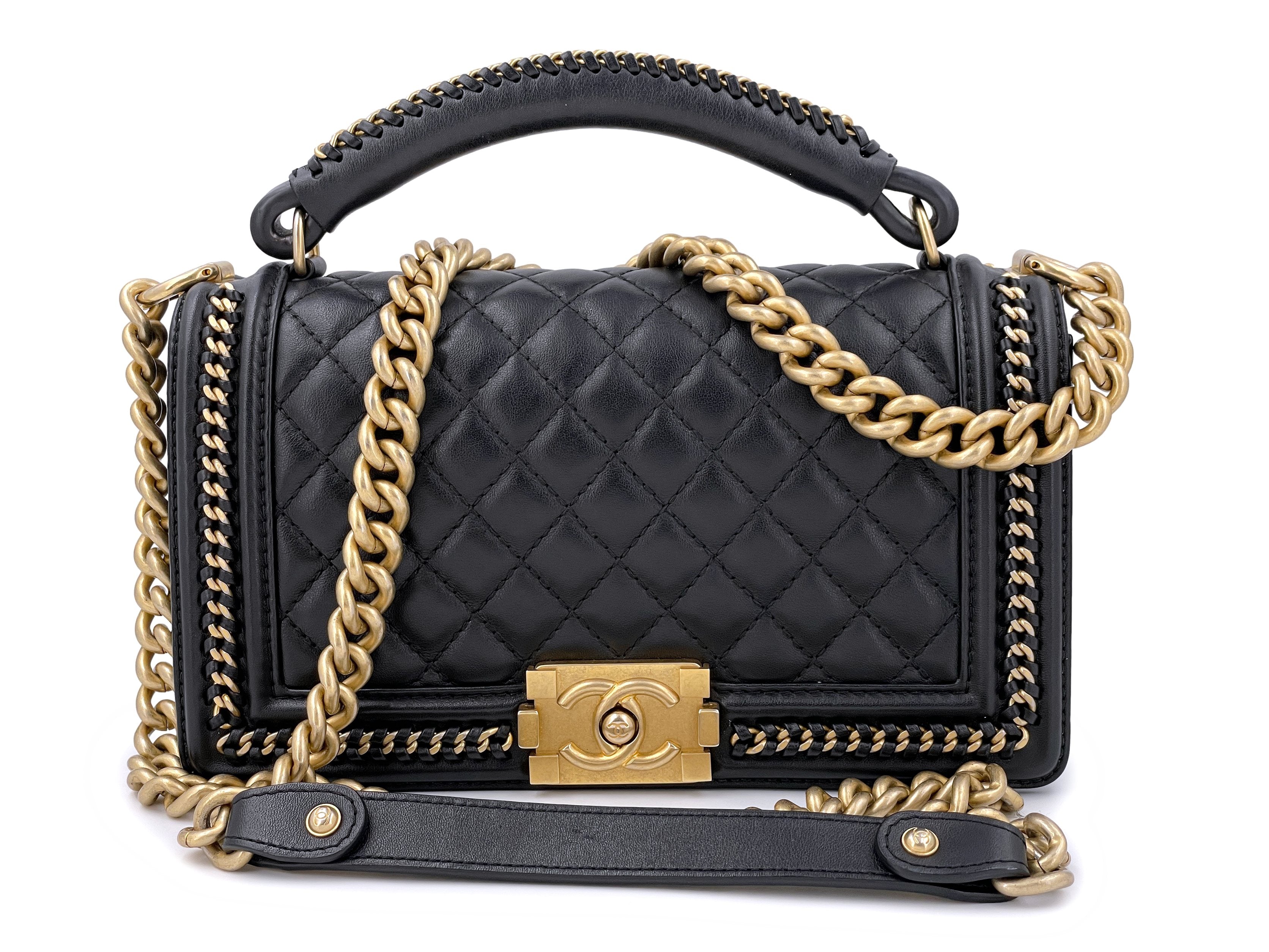 Chanel Enchained Black Medium Boy Handle Flap Bag GHW