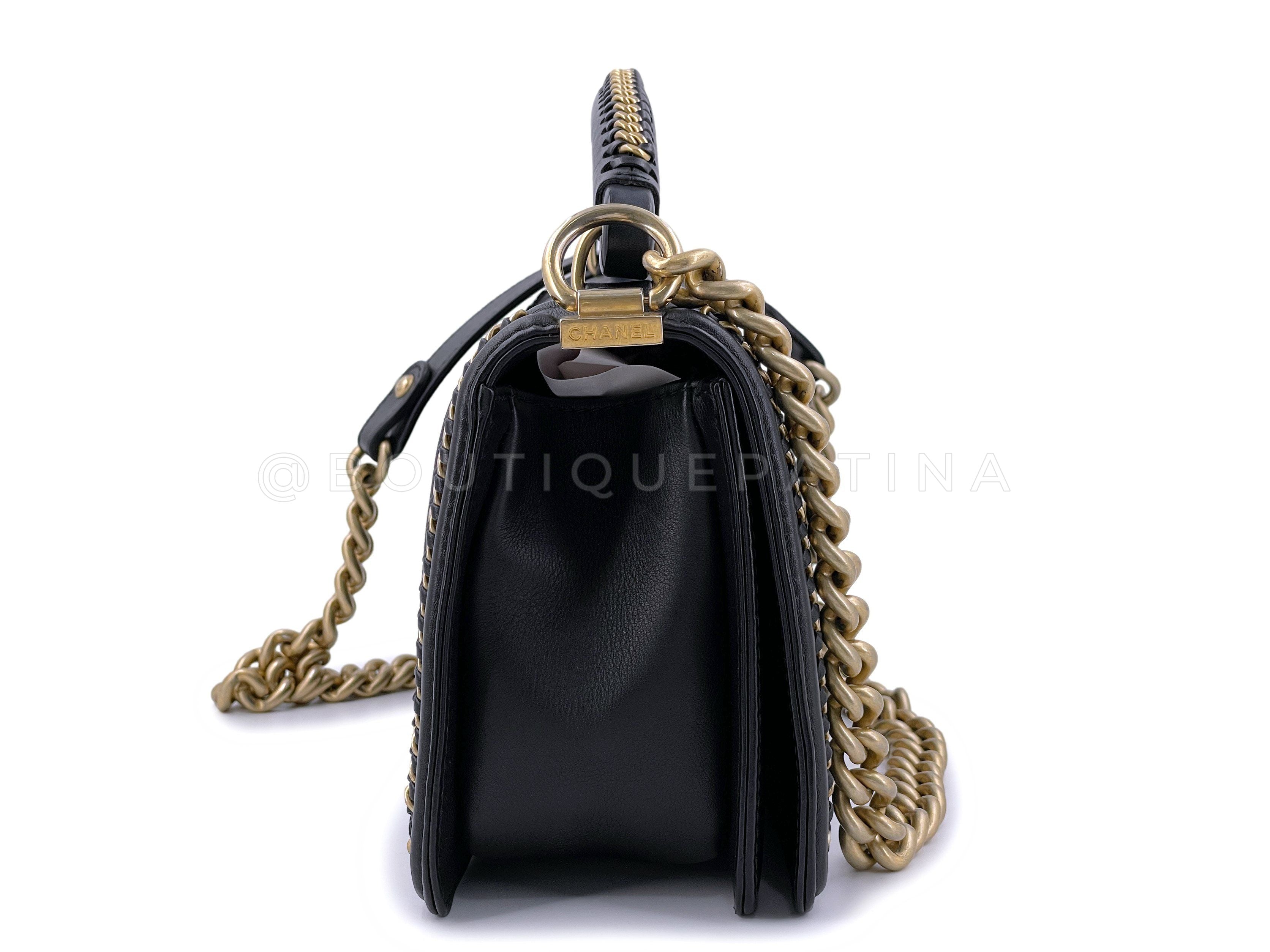 Chanel Enchained Black Medium Boy Handle Flap Bag GHW