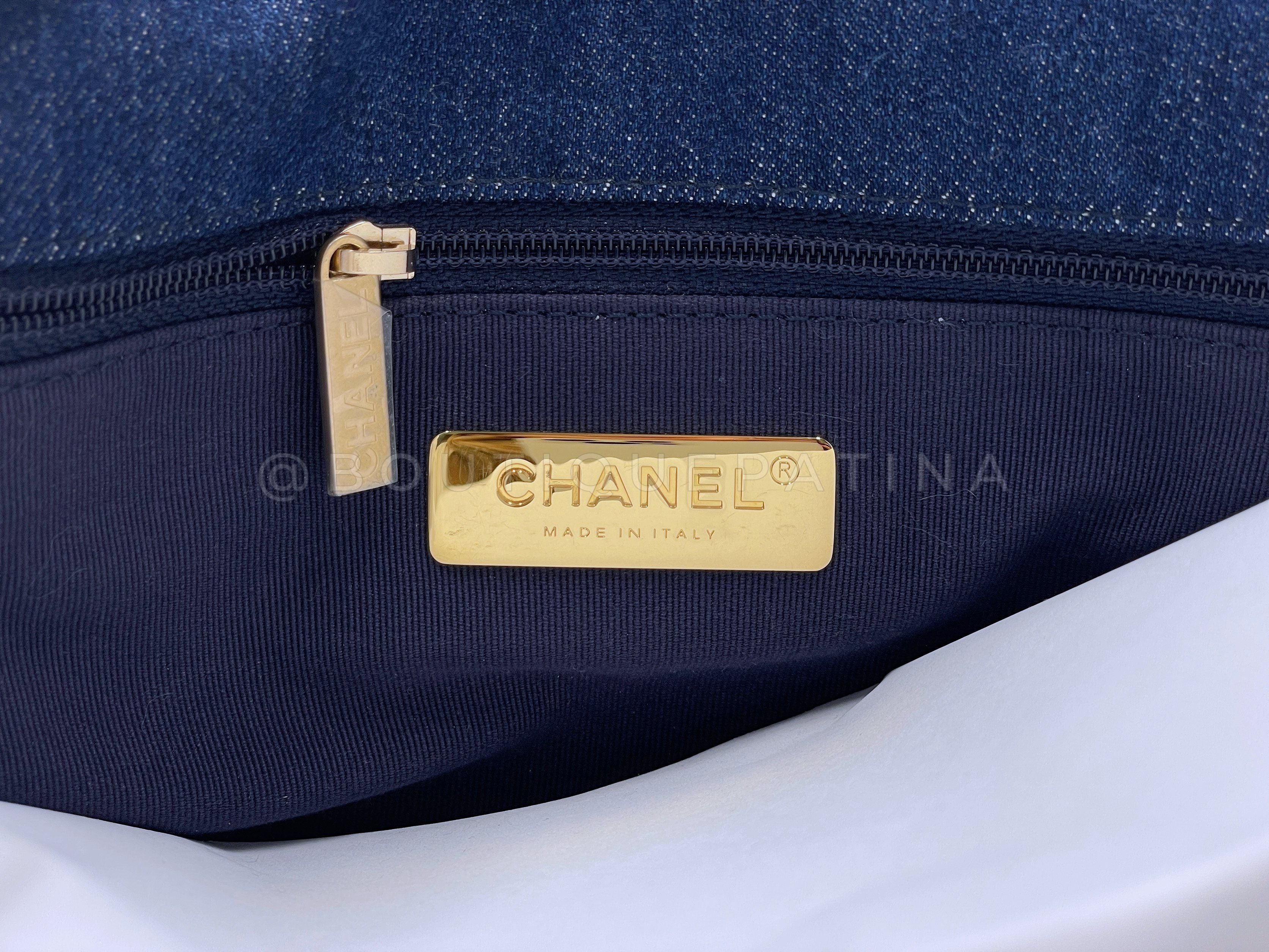Pristine 22P Chanel 19 Medium Dark Blue Denim Flap Bag