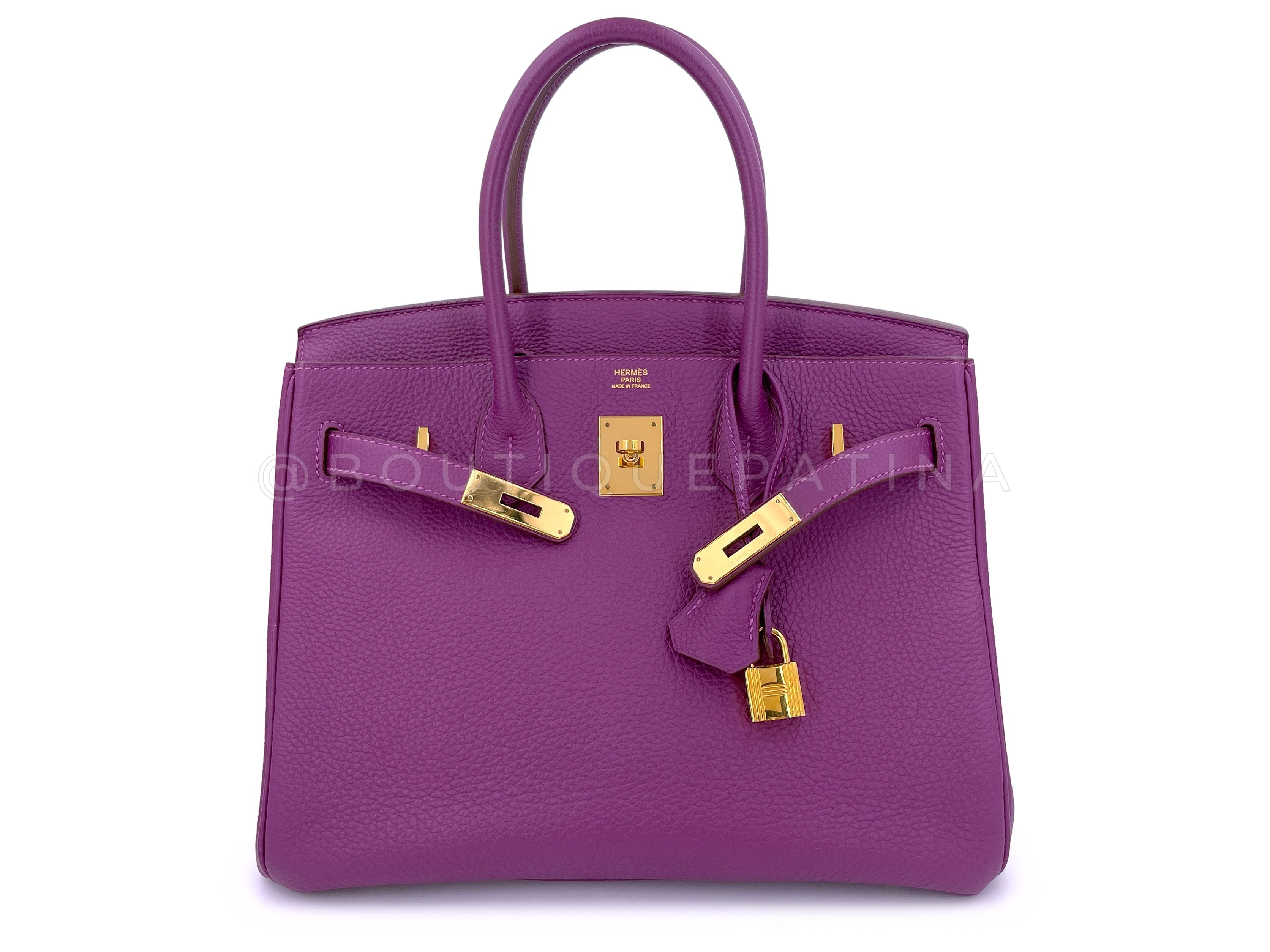 Hermes 30cm Anemone Purple Togo Birkin Tote Bag 24k GHW