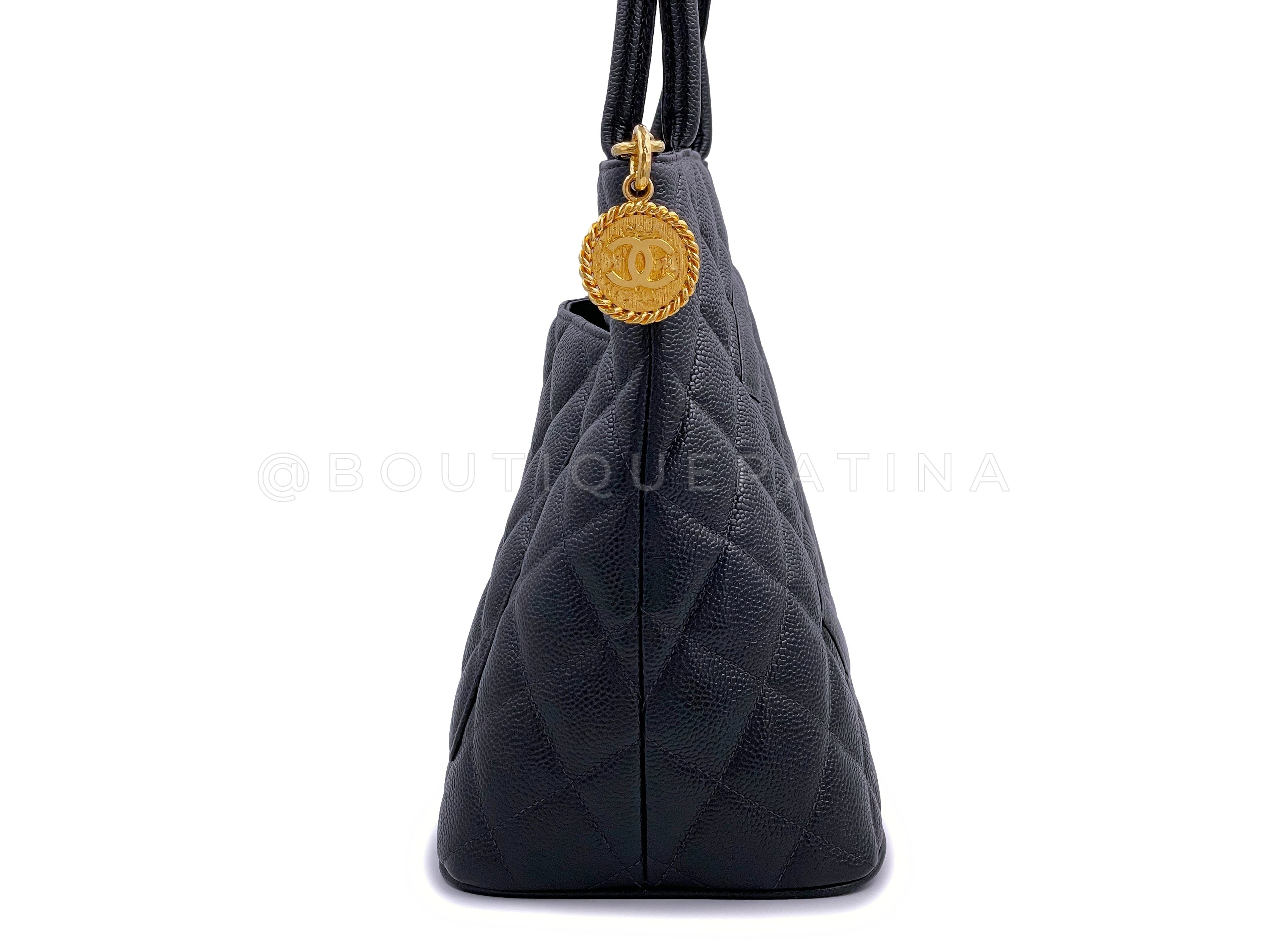 Pristine Chanel 1997 Vintage Black Caviar Medallion Tote Bag 24k GHW
