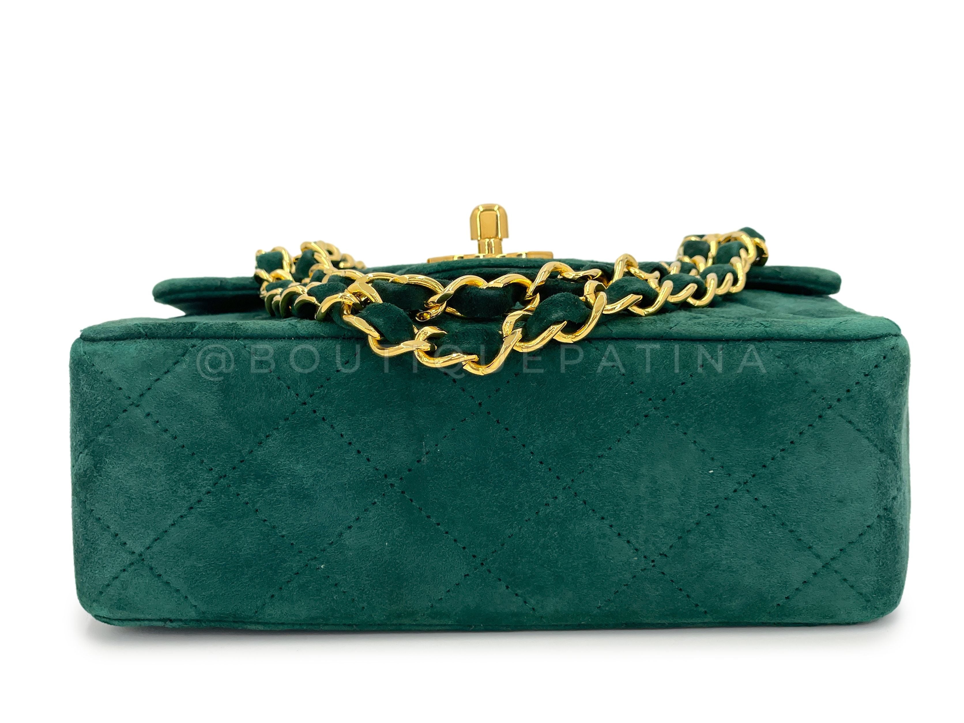 Chanel 1989 Vintage Emerald Green Suede Square Mini Flap Bag 24k GHW