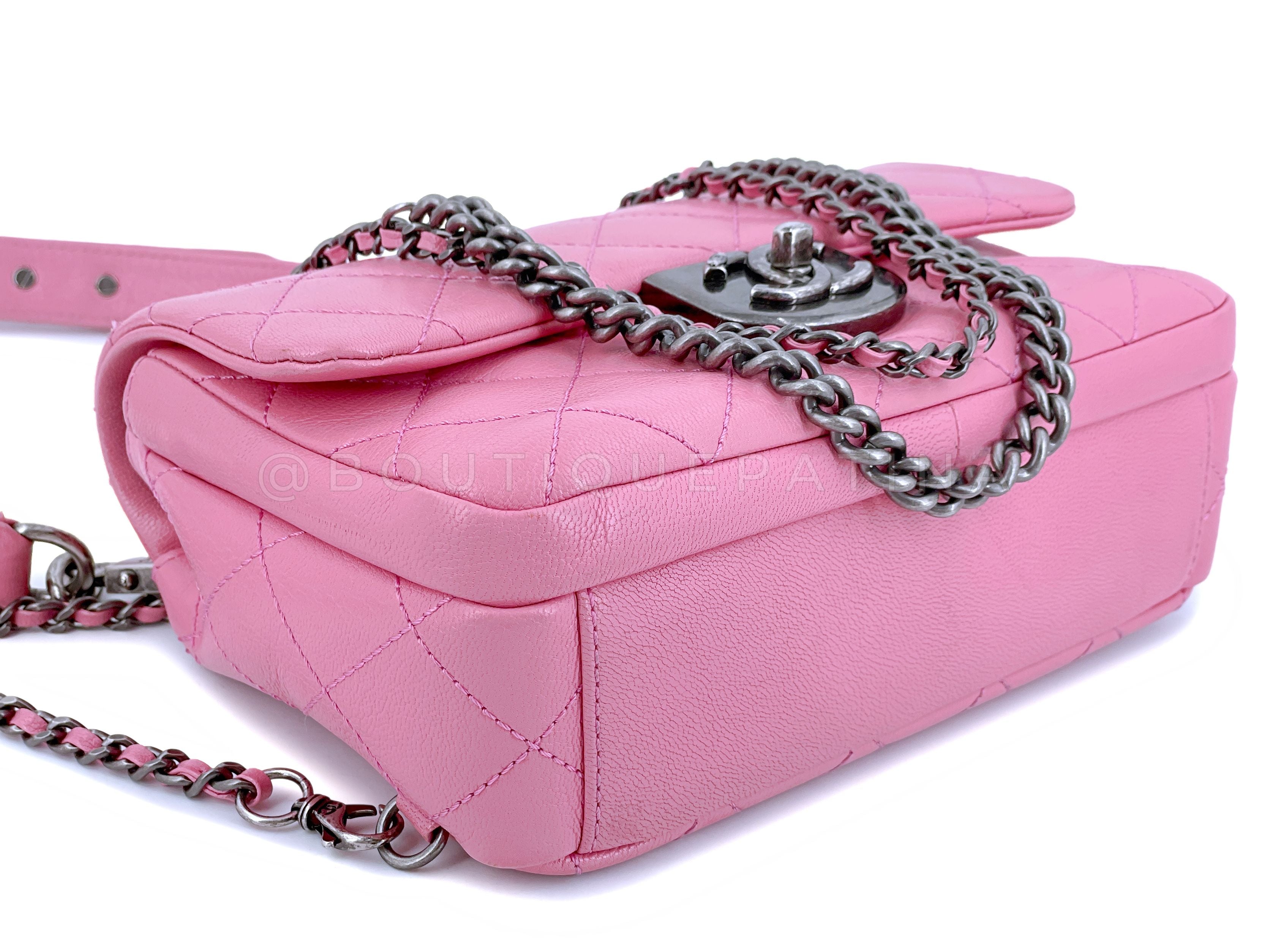 Chanel 2015 Pink Goatskin Double Carry Multichain Quilted Medium Flap Bag RHW
