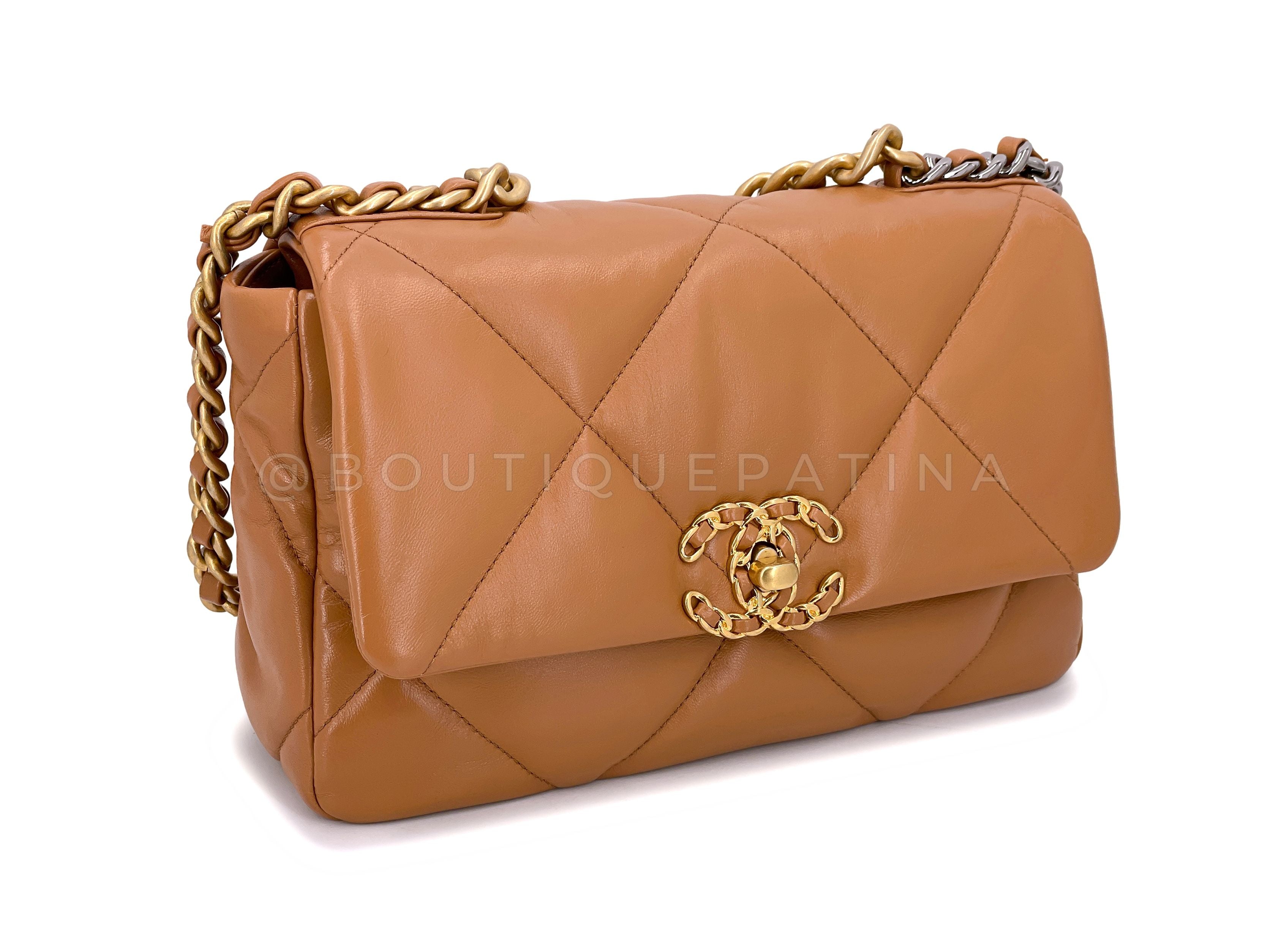 Pristine Chanel 19 Caramel Beige Small-Medium Flap Bag