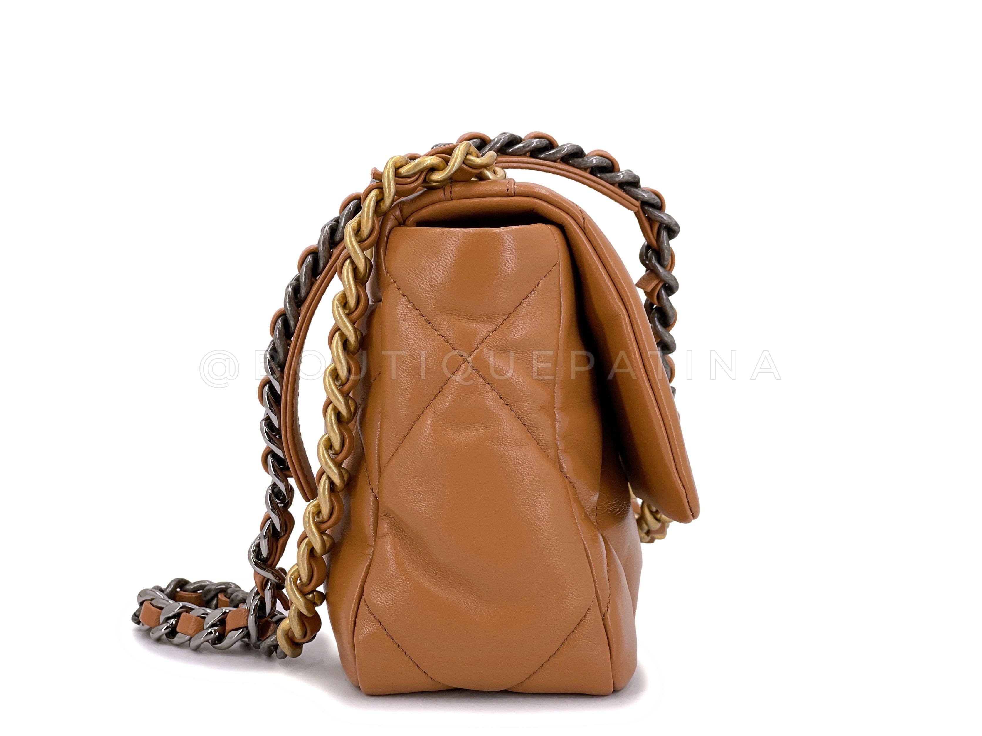 Pristine Chanel 19 Caramel Beige Small-Medium Flap Bag