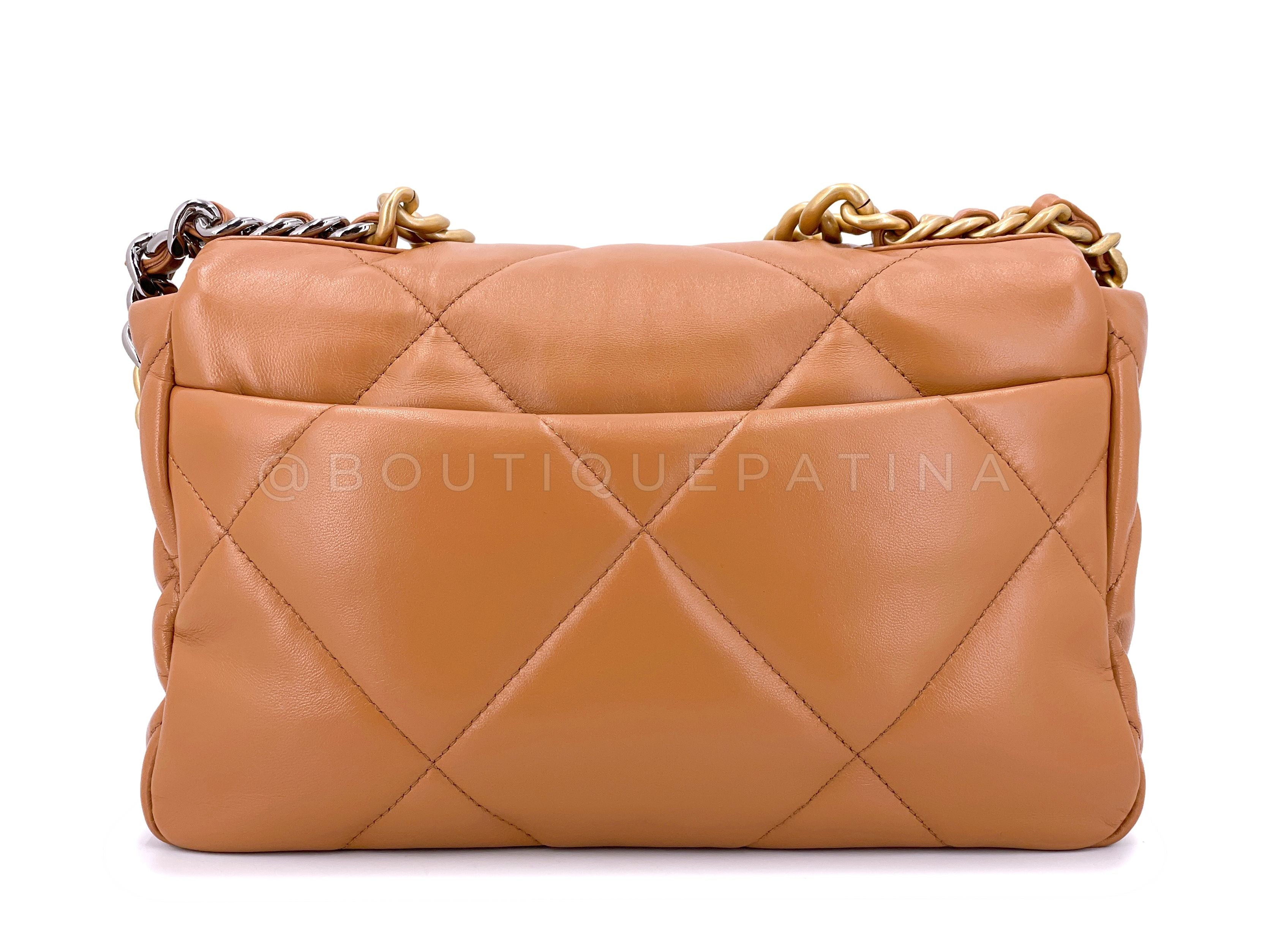 Pristine Chanel 19 Caramel Beige Small-Medium Flap Bag