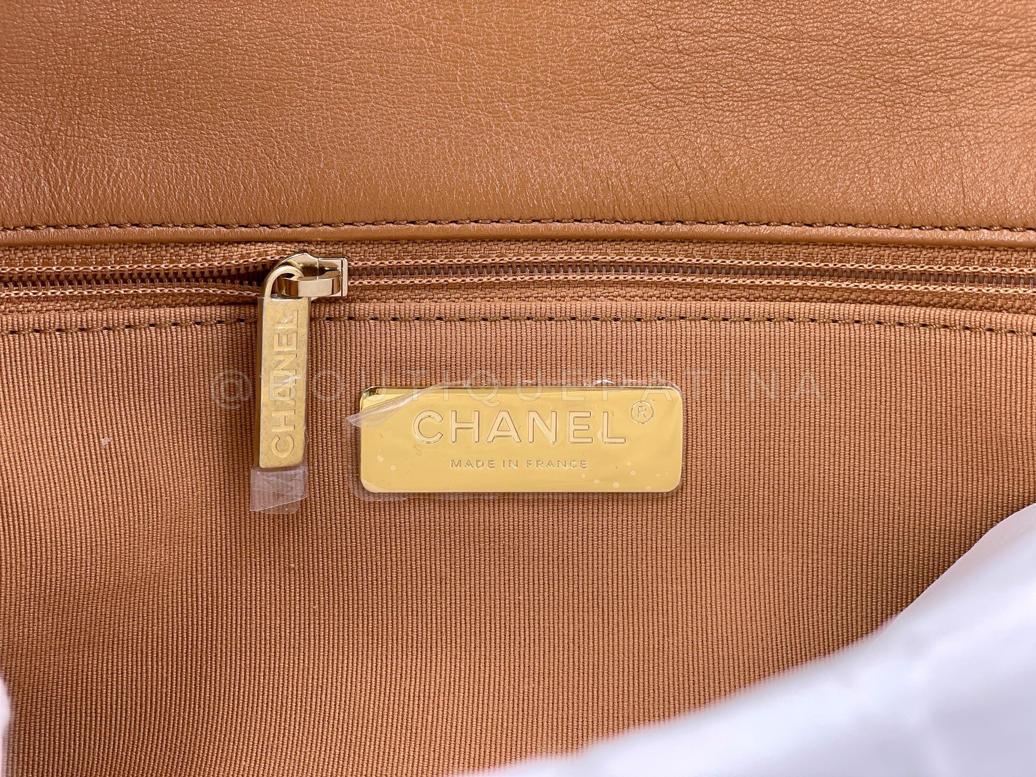 Pristine Chanel 19 Caramel Beige Small-Medium Flap Bag