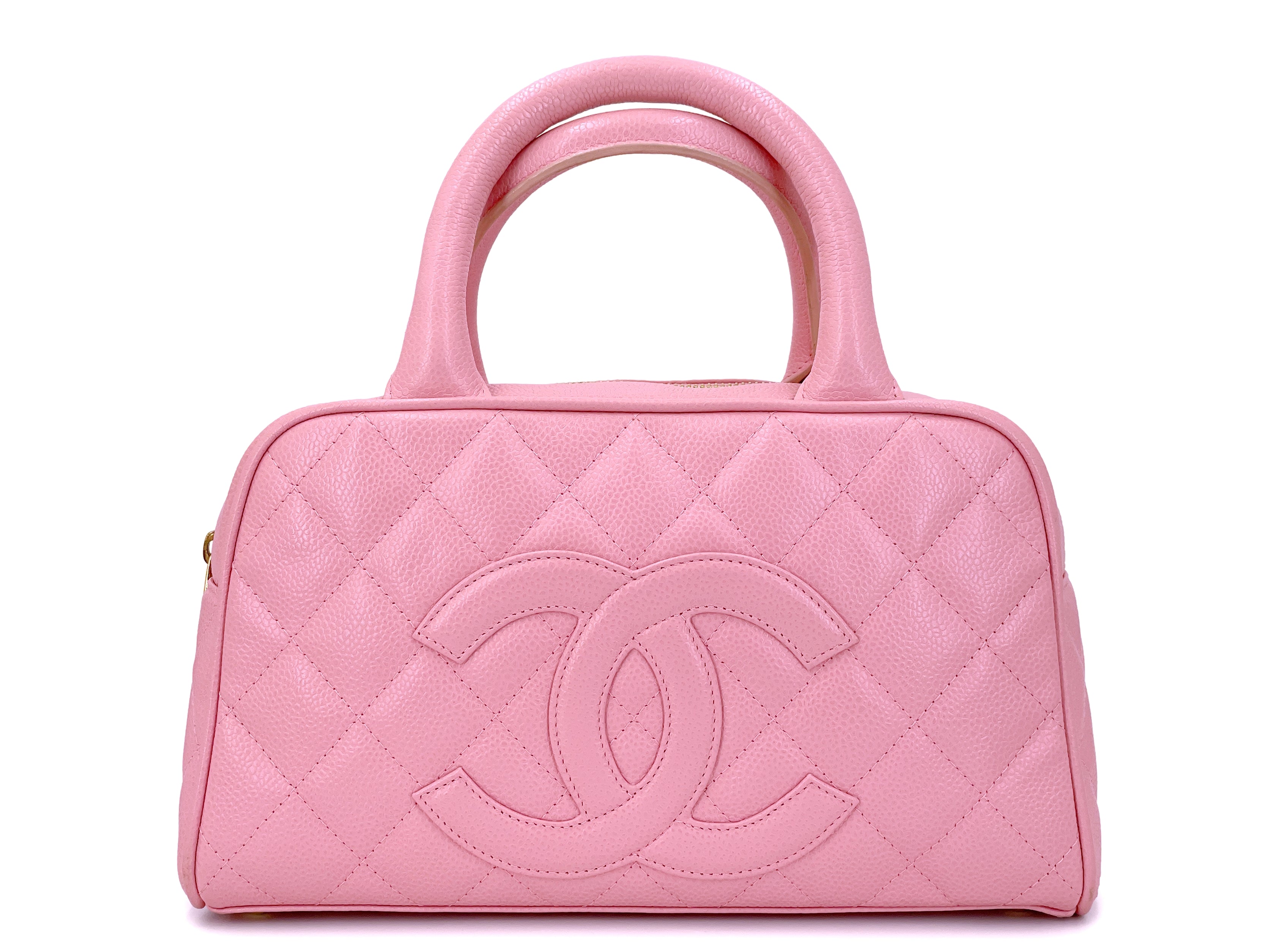 Chanel Vintage Sakura Pink Caviar Quilted Small Mini Bowler Bag